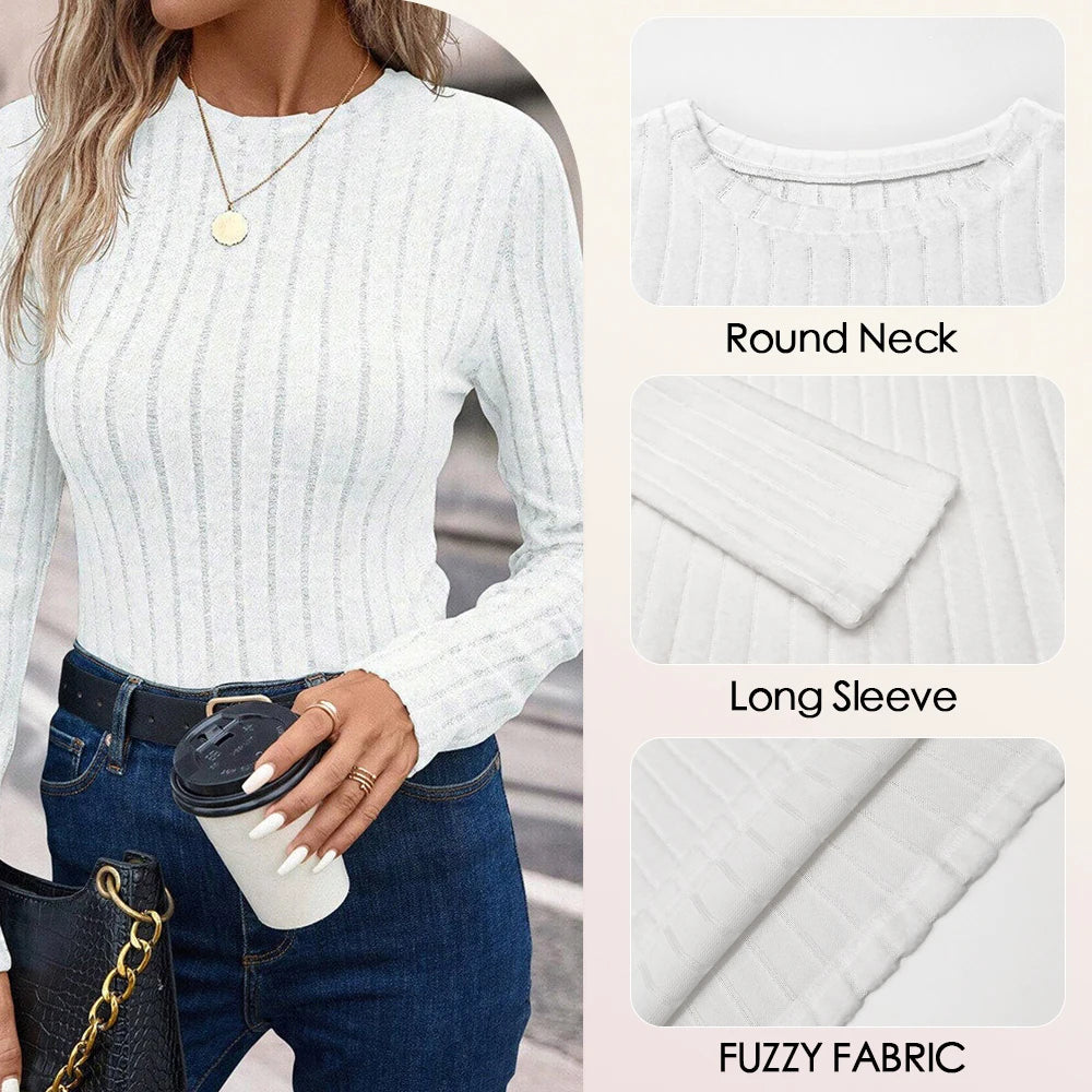 Simple Knitted Plain Long Sleeve Crew Neck Top