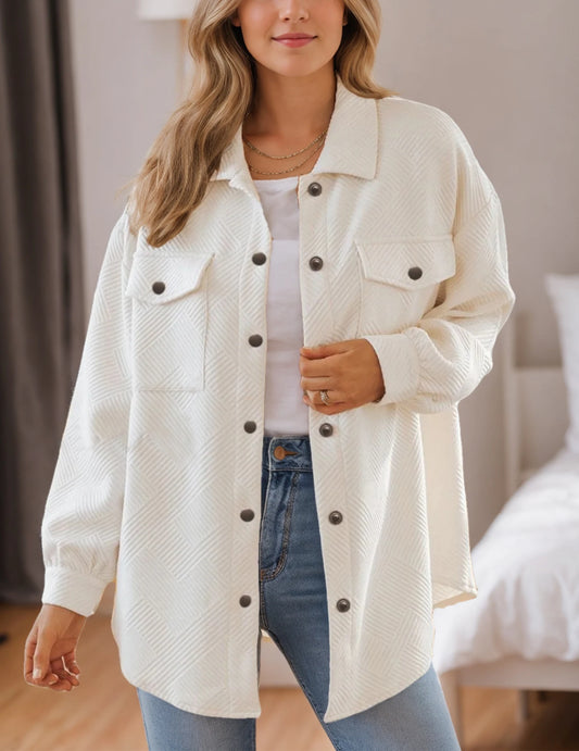 Women's Jacket Long Sleeve Flannel Shirt Button Collar Coat