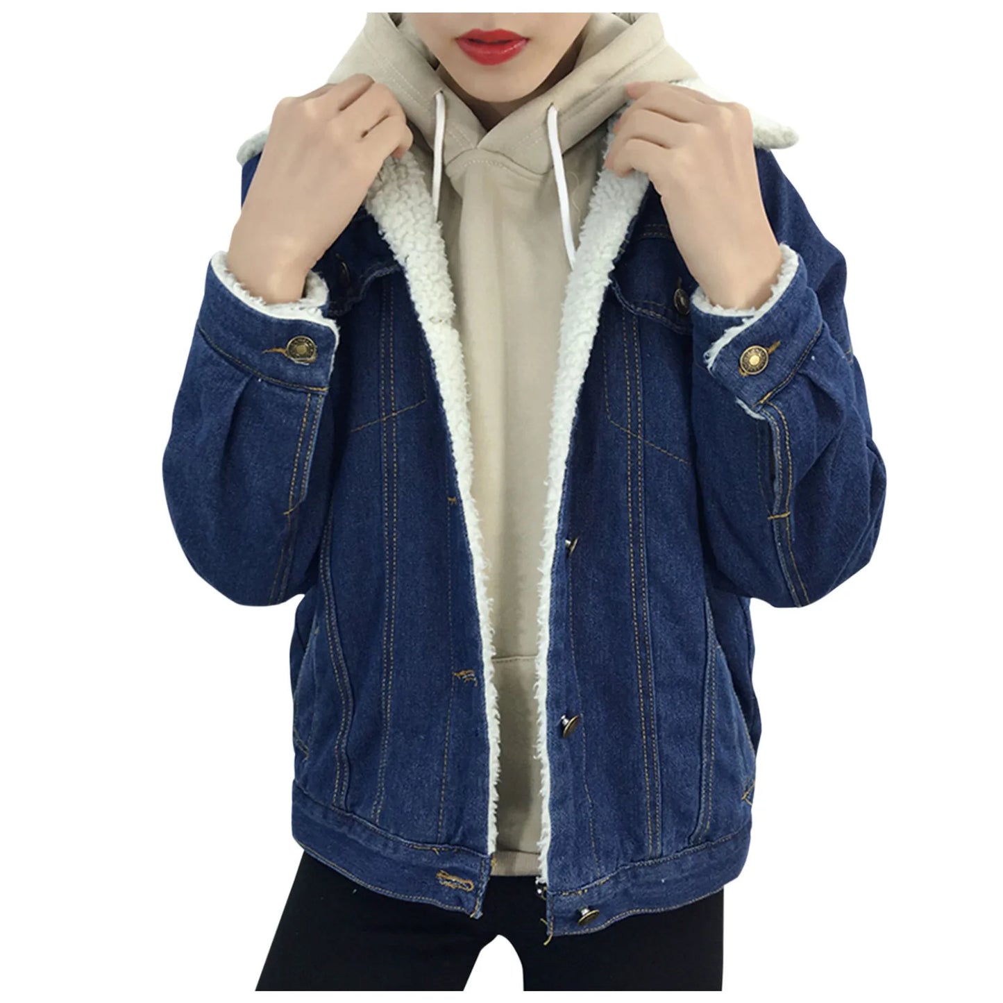 Lambswool Denim Jacket  Winter Thicken Fleece