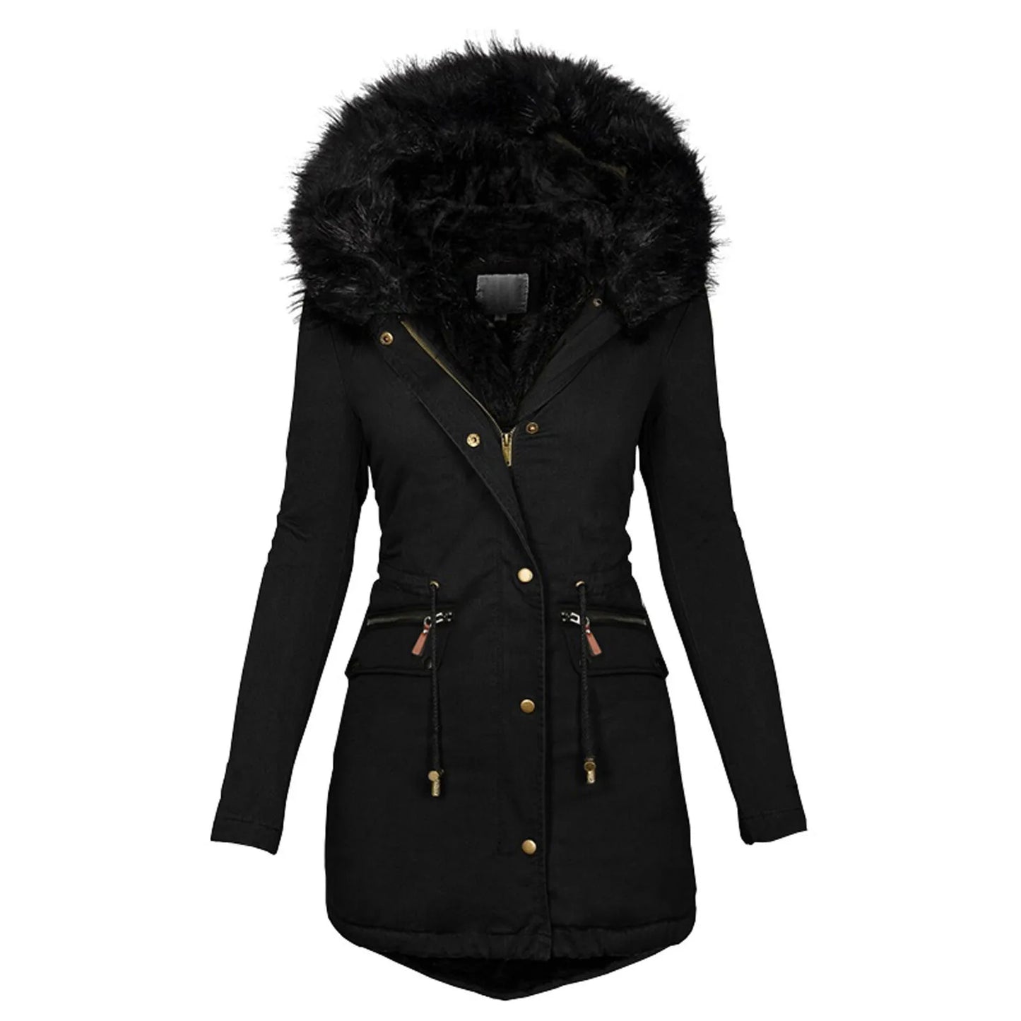 Velvet Parka Coat With Drawstring Pockets Thick Warm Winter