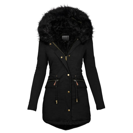 Velvet Parka Coat With Drawstring Pockets Thick Warm Winter