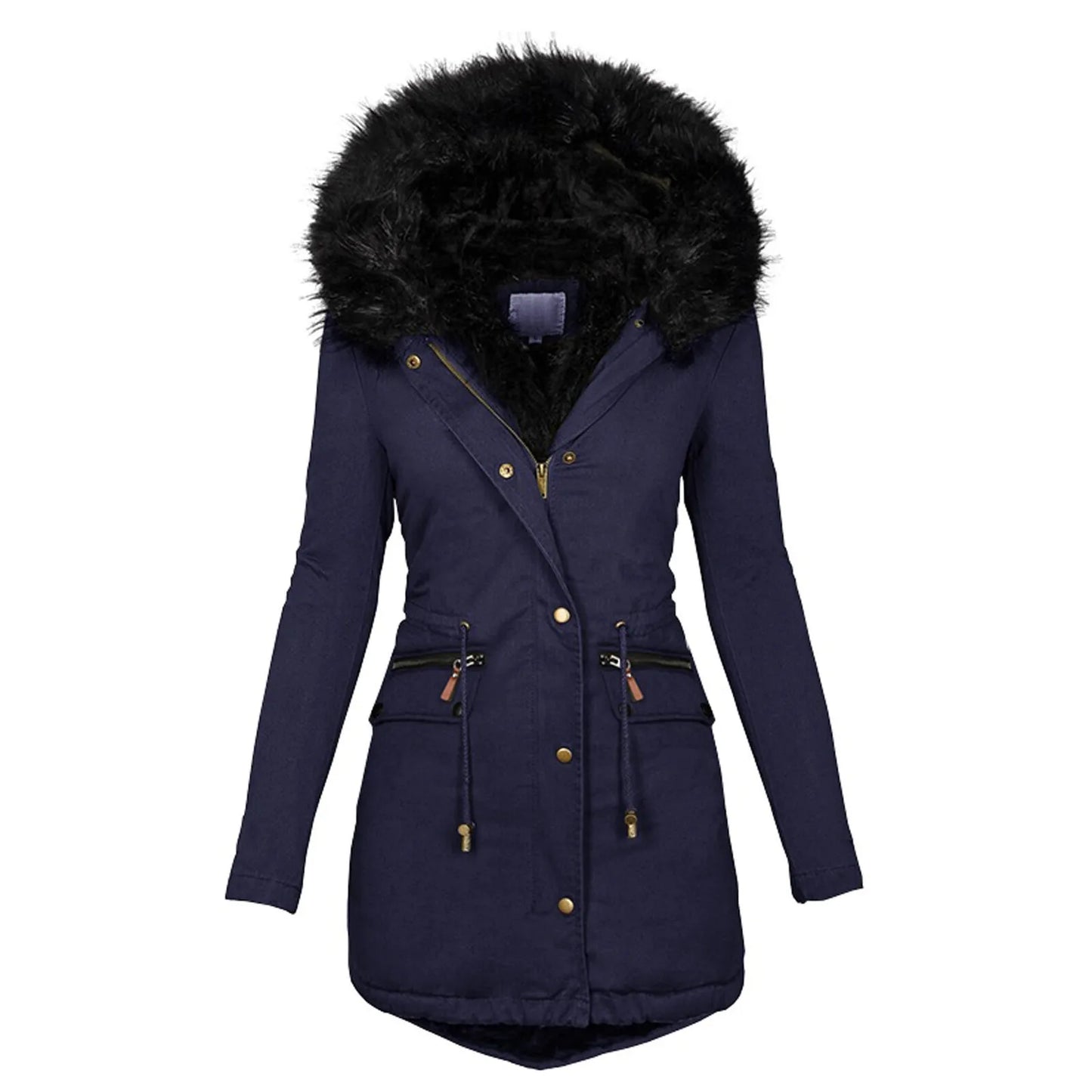 Velvet Parka Coat With Drawstring Pockets Thick Warm Winter