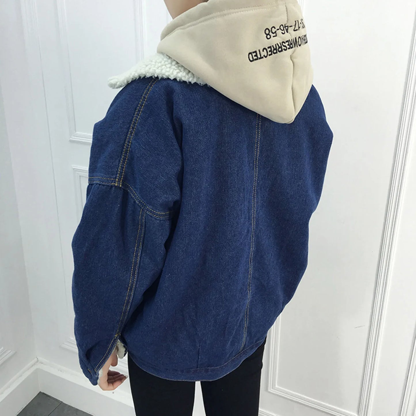 Lambswool Denim Jacket  Winter Thicken Fleece