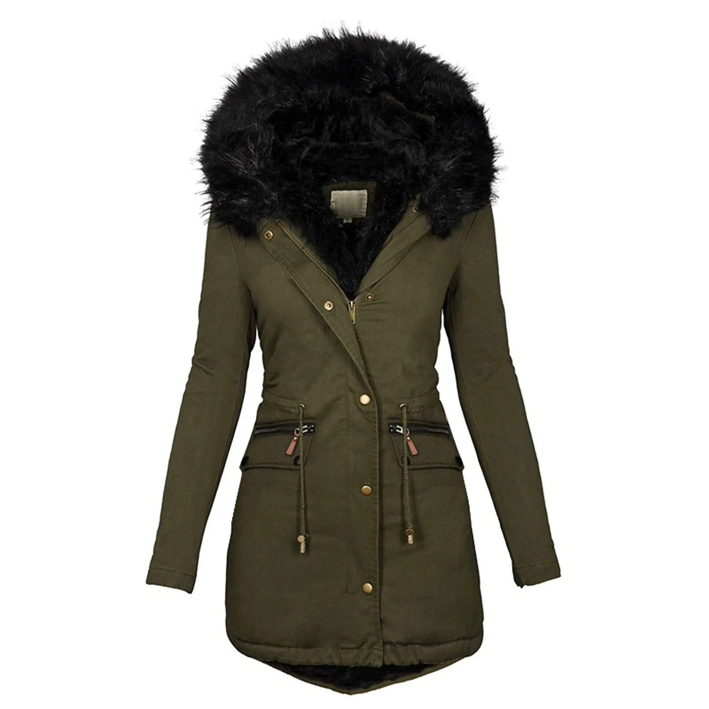 Velvet Parka Coat With Drawstring Pockets Thick Warm Winter