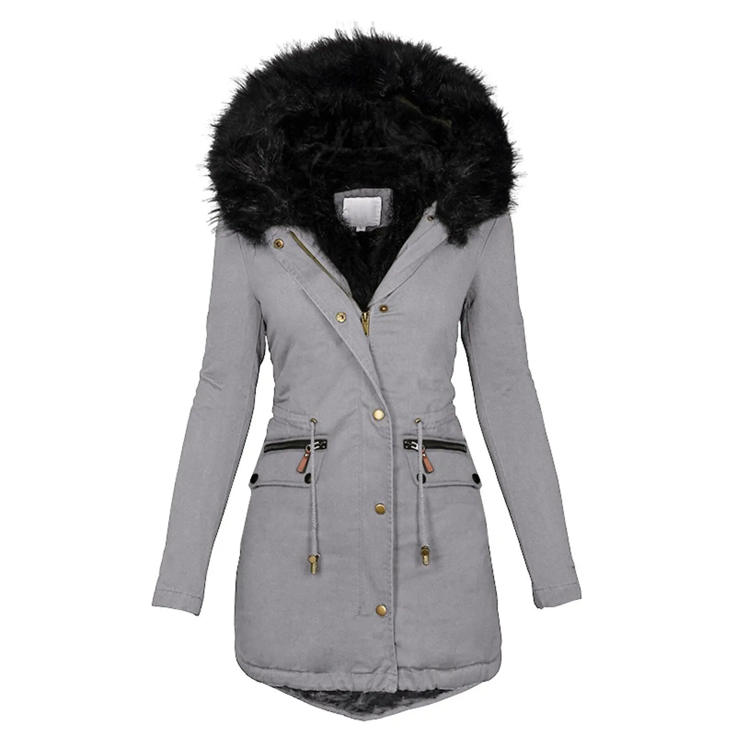 Velvet Parka Coat With Drawstring Pockets Thick Warm Winter