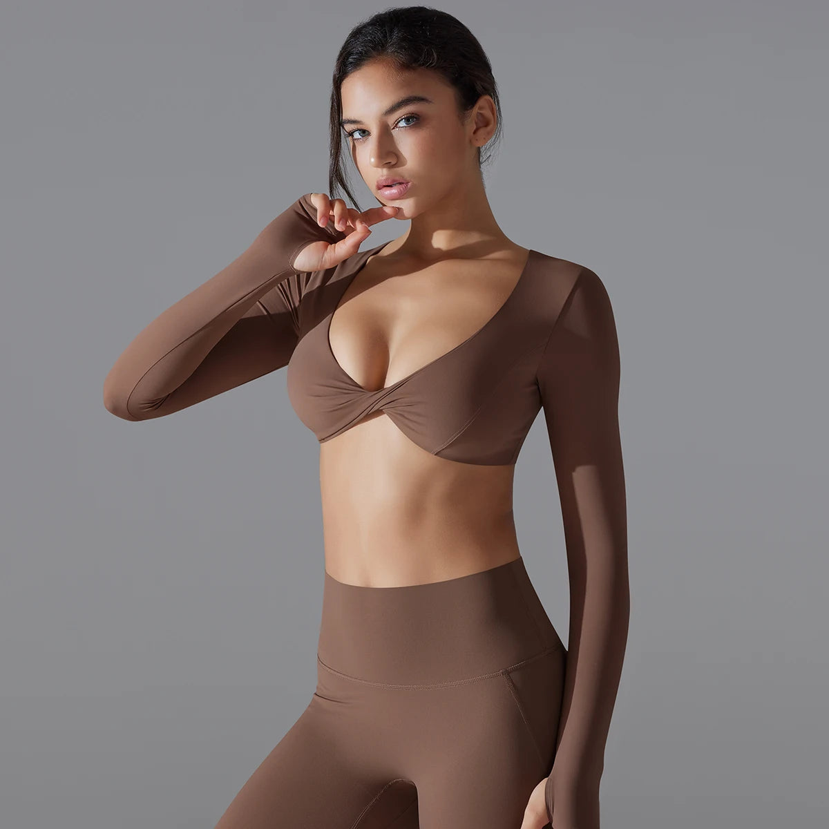 Sexy Cross Long Sleeve Sports Bra Push Up