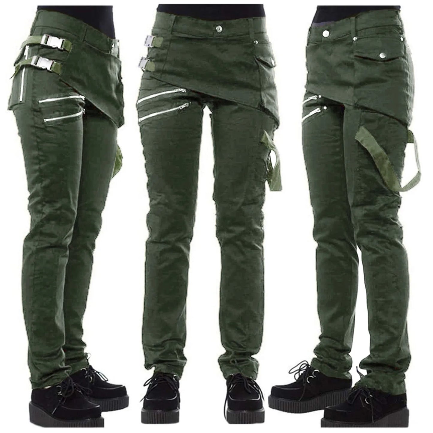 Women Gothic Pants Zipper Pockets