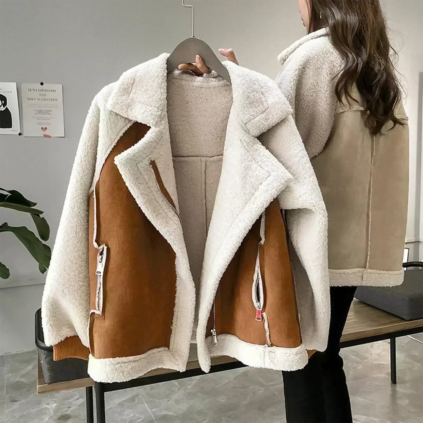 2025 Casual Fleece Jacket Women Soft Warm Short Plush Double Side Cotton