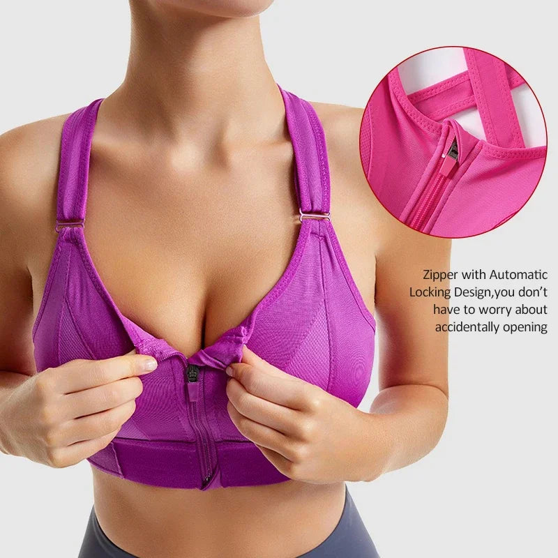 Aiithuug Sexy Zip Front Closure Strappy Criss Cross Yoga Bra