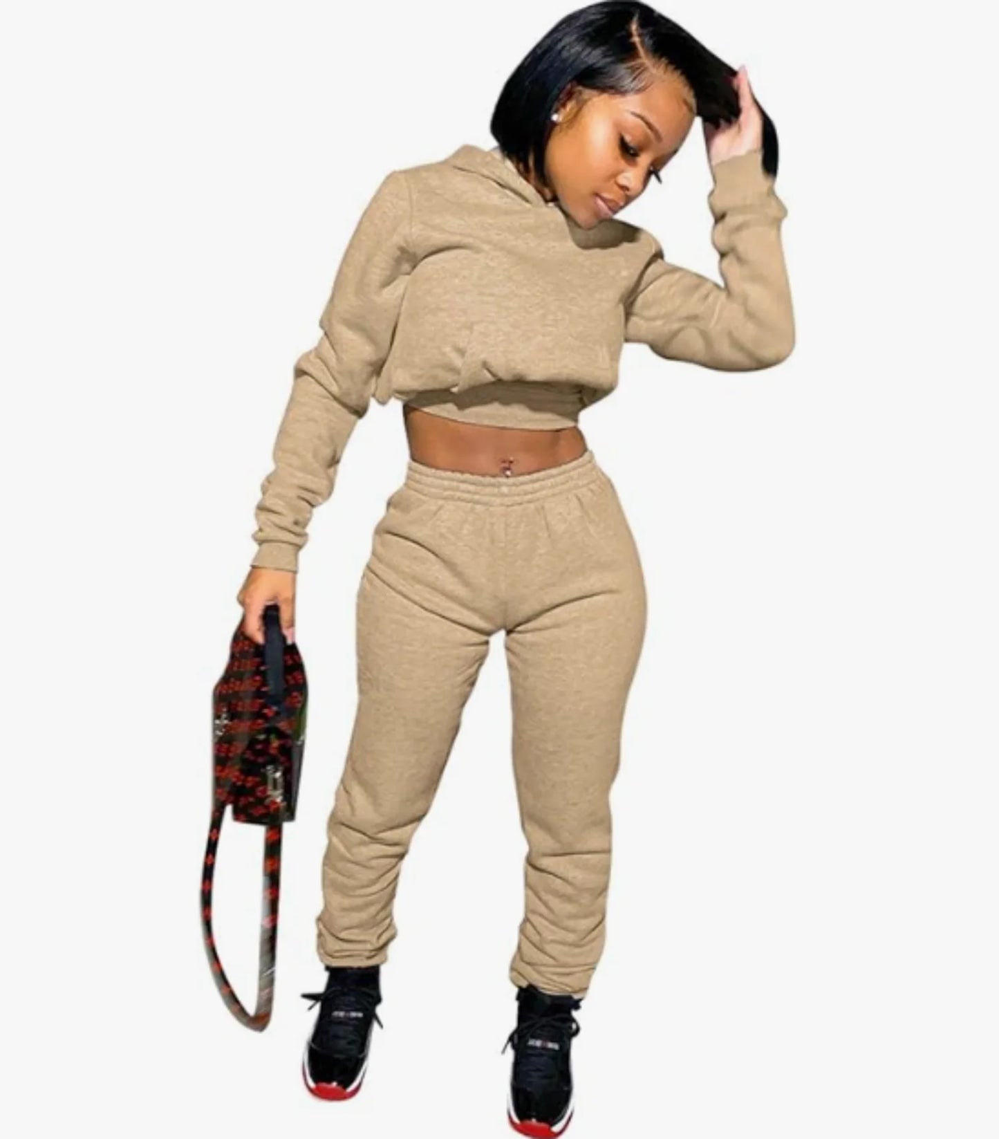 Suits for Women 2 Piece Sweatsuits Long Sleeve Crop Hoodie Bodycon Pants Sets