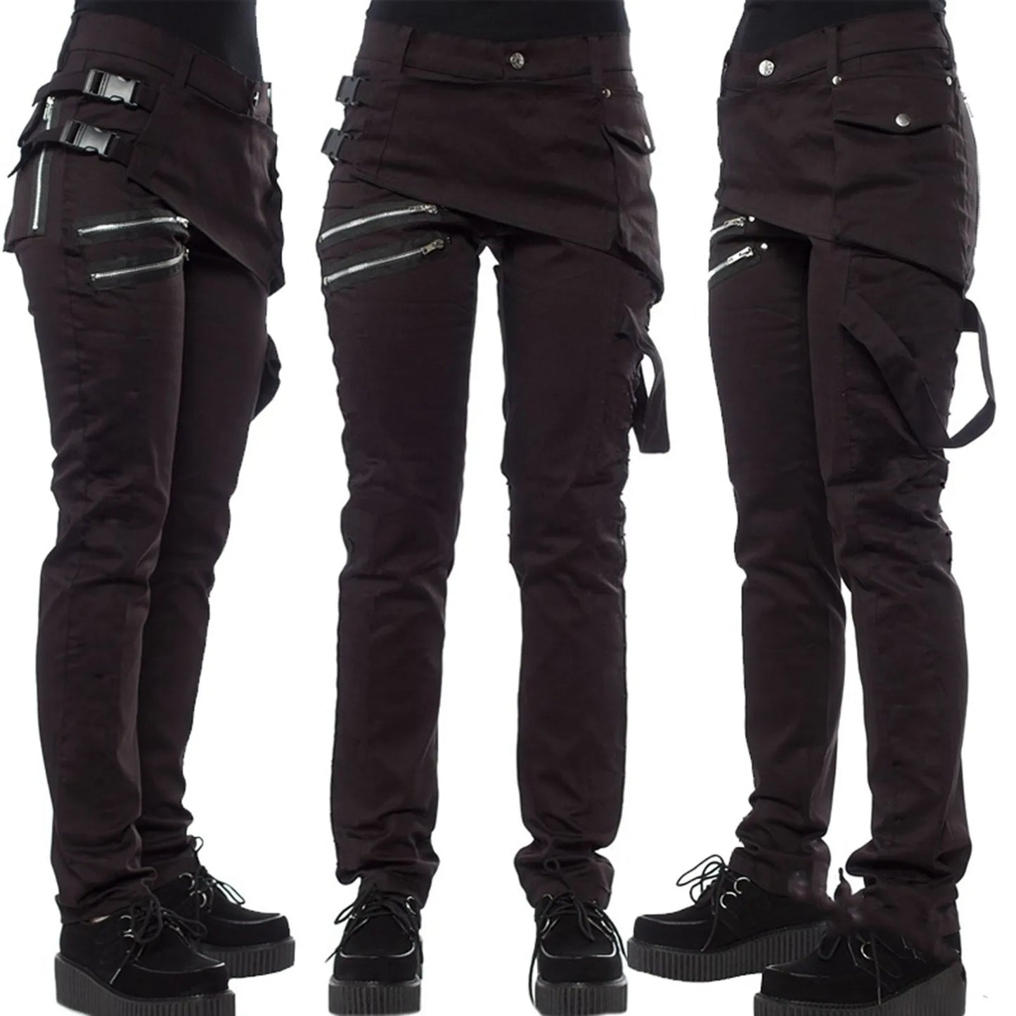 Women Gothic Pants Zipper Pockets