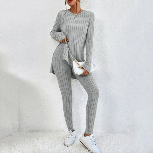 Winter 2 Pieces Set Women Knitted Long Sleeve O Neck Tops