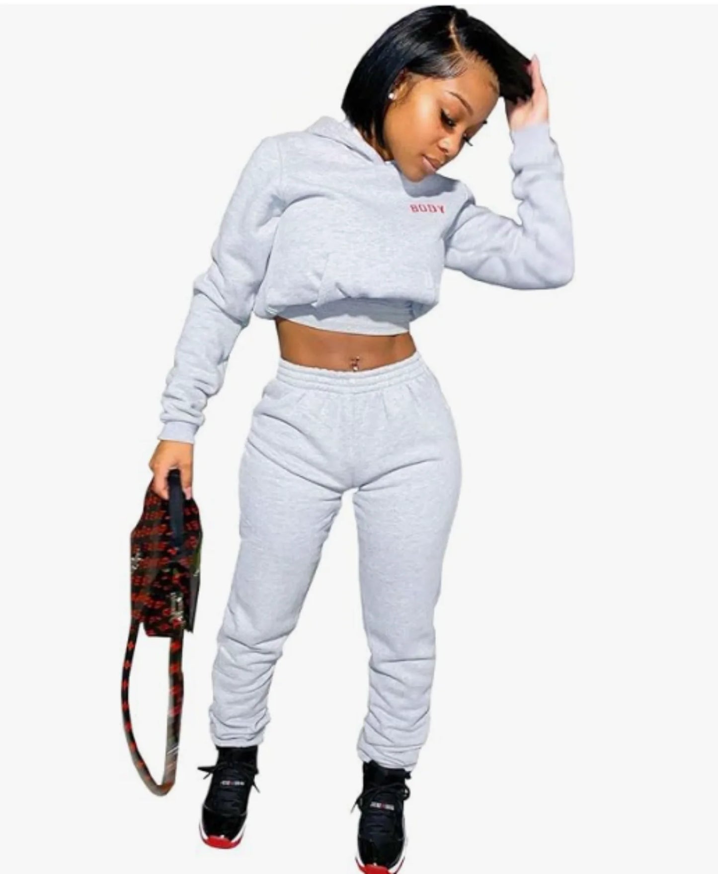 Suits for Women 2 Piece Sweatsuits Long Sleeve Crop Hoodie Bodycon Pants Sets