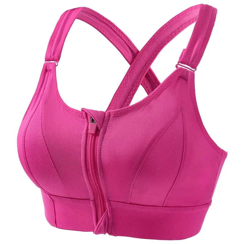 Aiithuug Sexy Zip Front Closure Strappy Criss Cross Yoga Bra