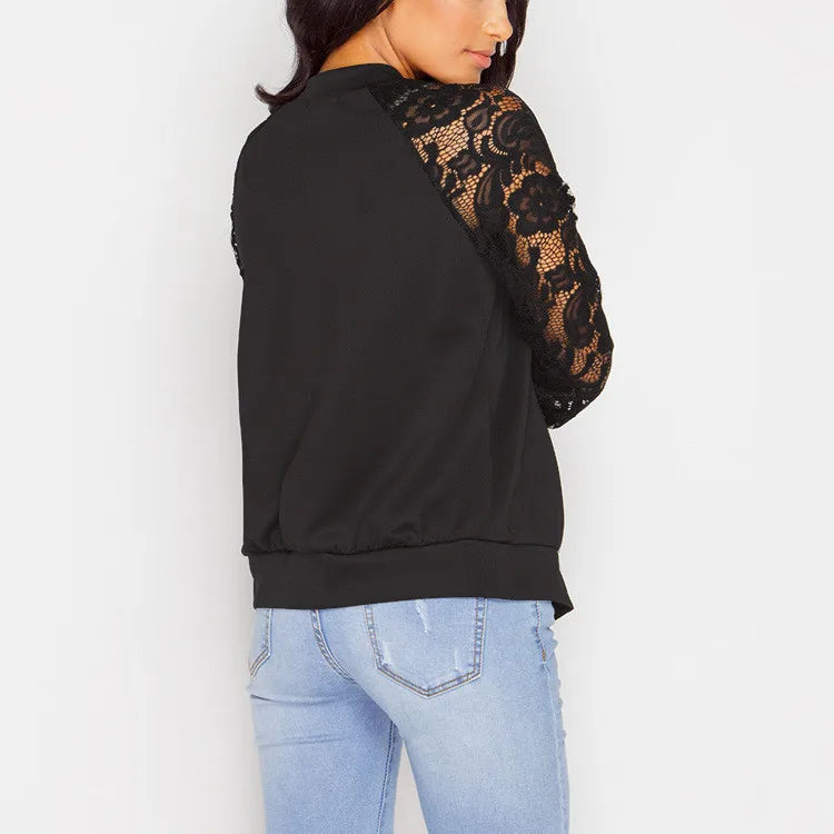 Lace Sleeve Women Basic Coat Long Sleeve