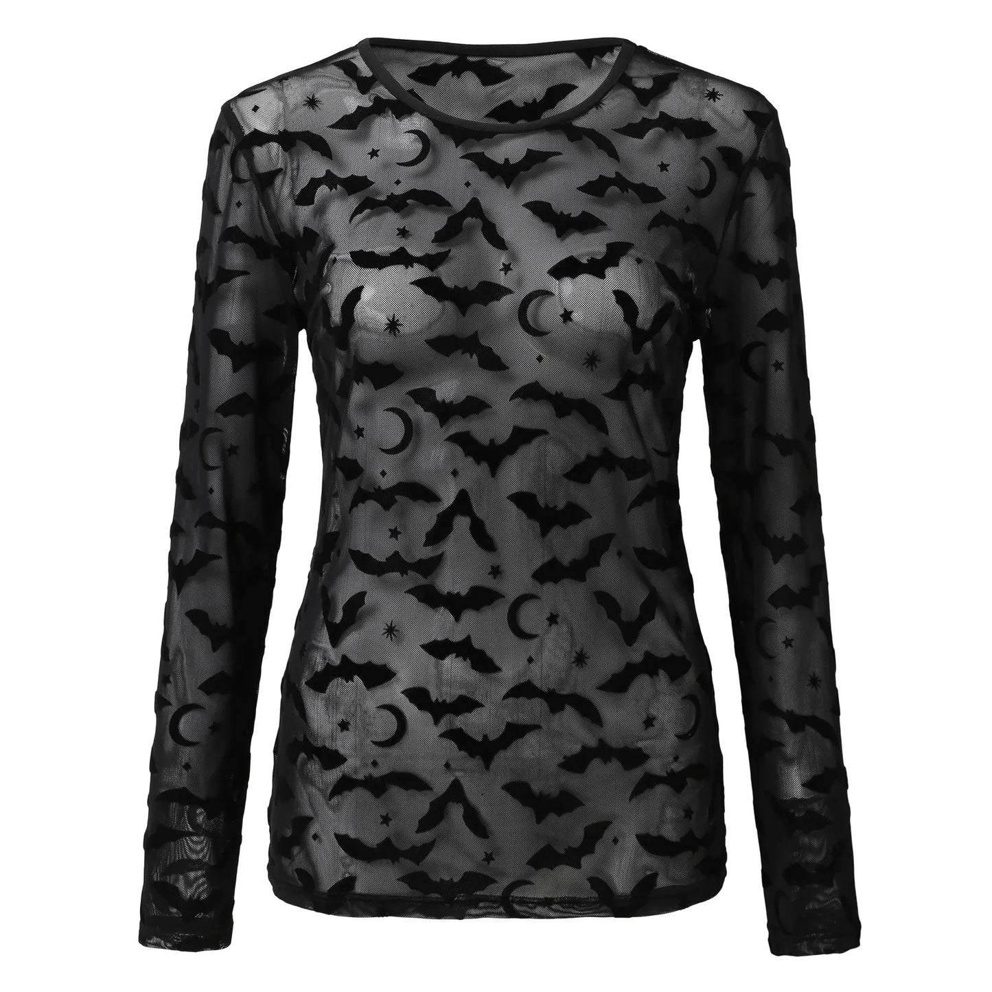 2025 Halloween Bat Mesh Long Sleeve See Through Slim