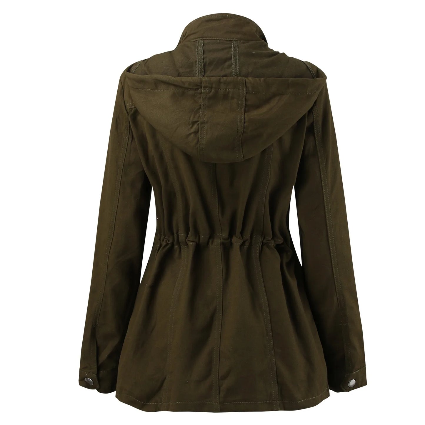 Womens Multi Pocket Zipper Long Sleeved Casual Hooded Jacket