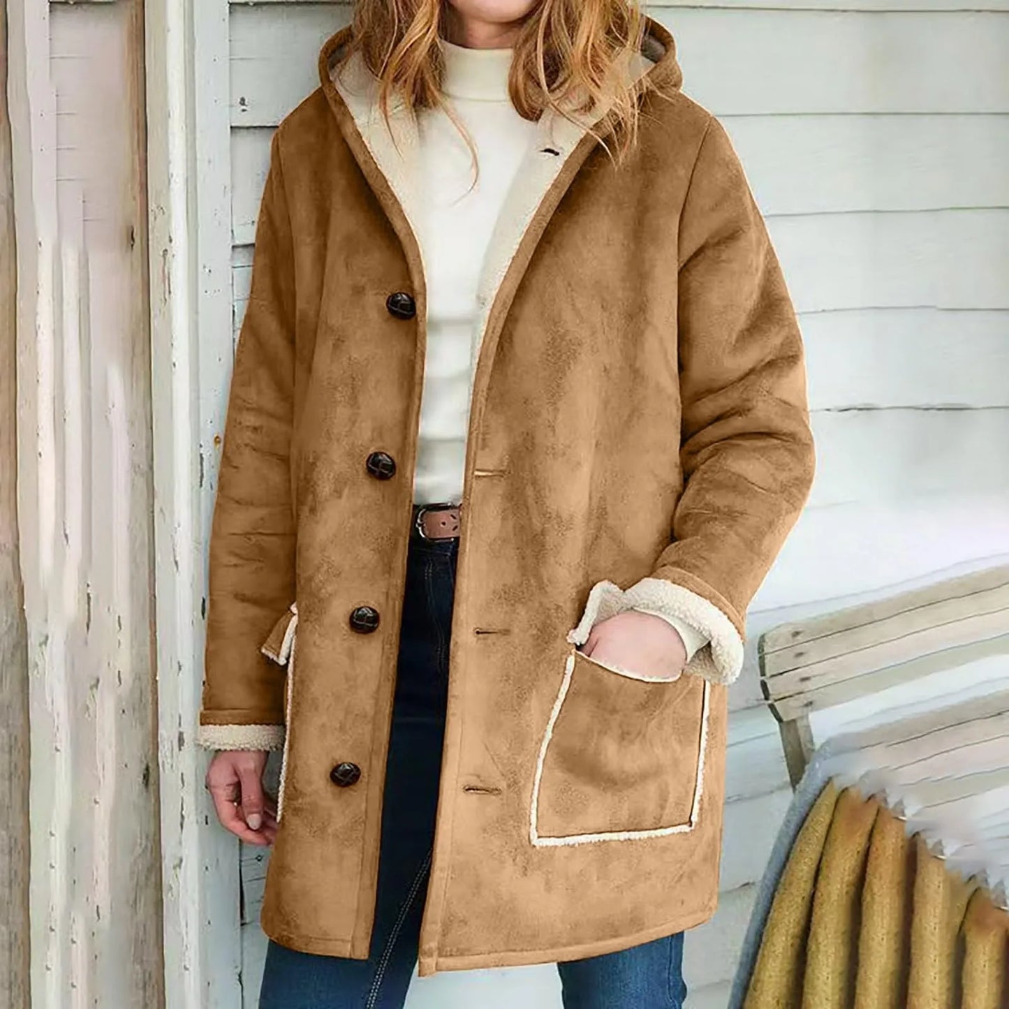 Winter Warm Suede Hooded Outwears Coat