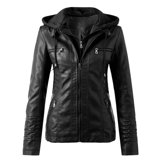 Leather Women's Slim Fit Leather Hooded