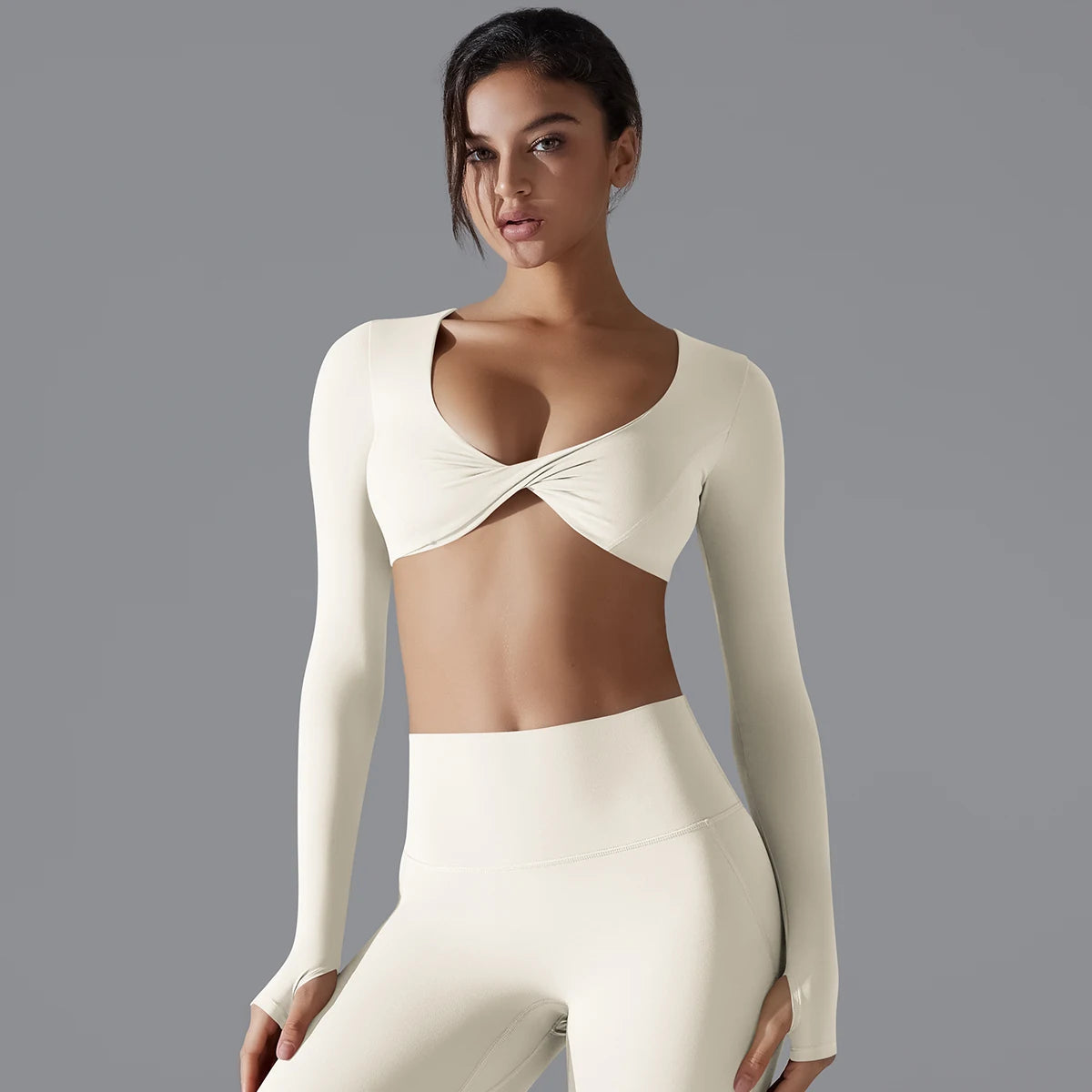 Sexy Cross Long Sleeve Sports Bra Push Up