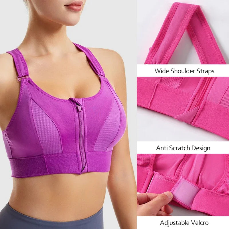 Aiithuug Sexy Zip Front Closure Strappy Criss Cross Yoga Bra