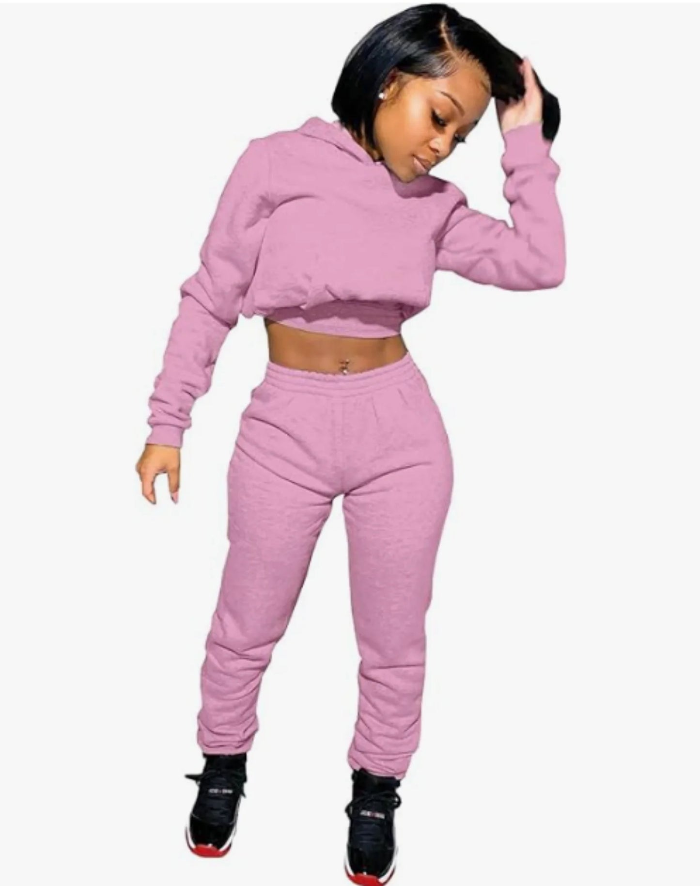 Suits for Women 2 Piece Sweatsuits Long Sleeve Crop Hoodie Bodycon Pants Sets