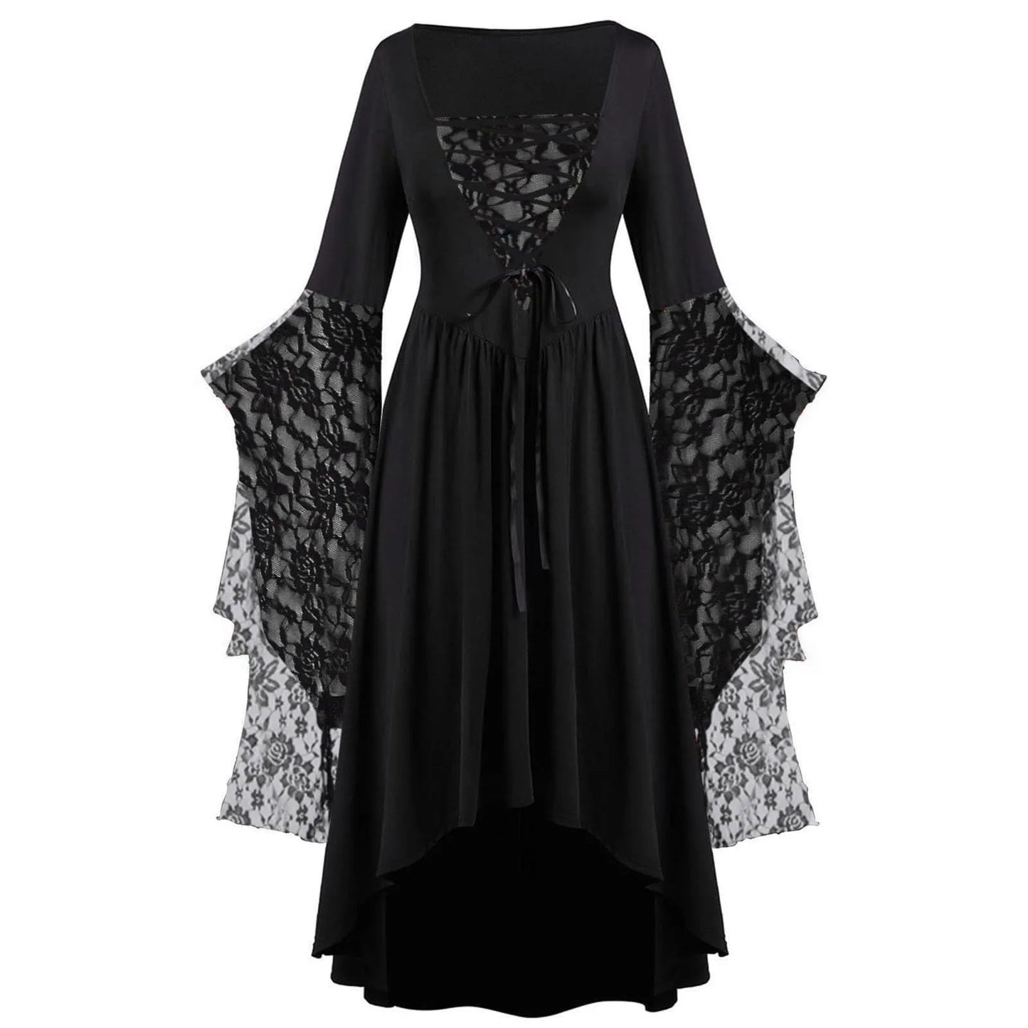 Halloween Costumes Dress Medieval Costume Batwing Sleeve Long Dress Gothic Lace Skeleton Punk All Saints' Day Party Dress