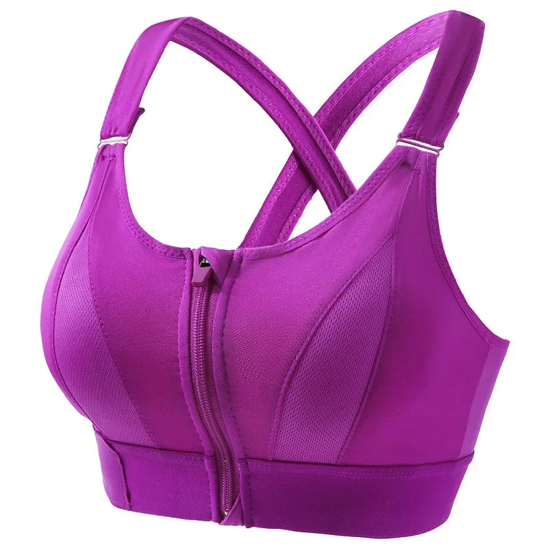 Aiithuug Sexy Zip Front Closure Strappy Criss Cross Yoga Bra