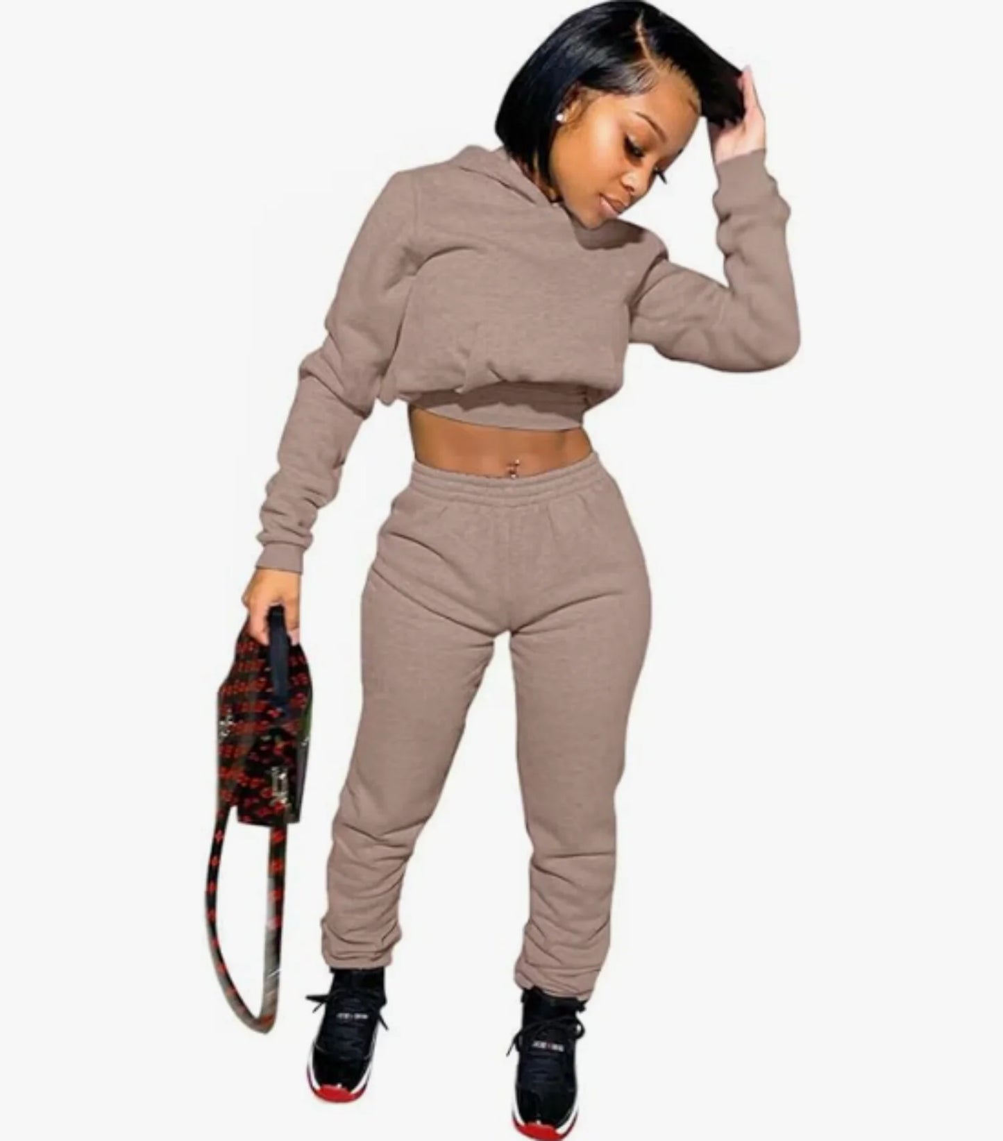 Suits for Women 2 Piece Sweatsuits Long Sleeve Crop Hoodie Bodycon Pants Sets