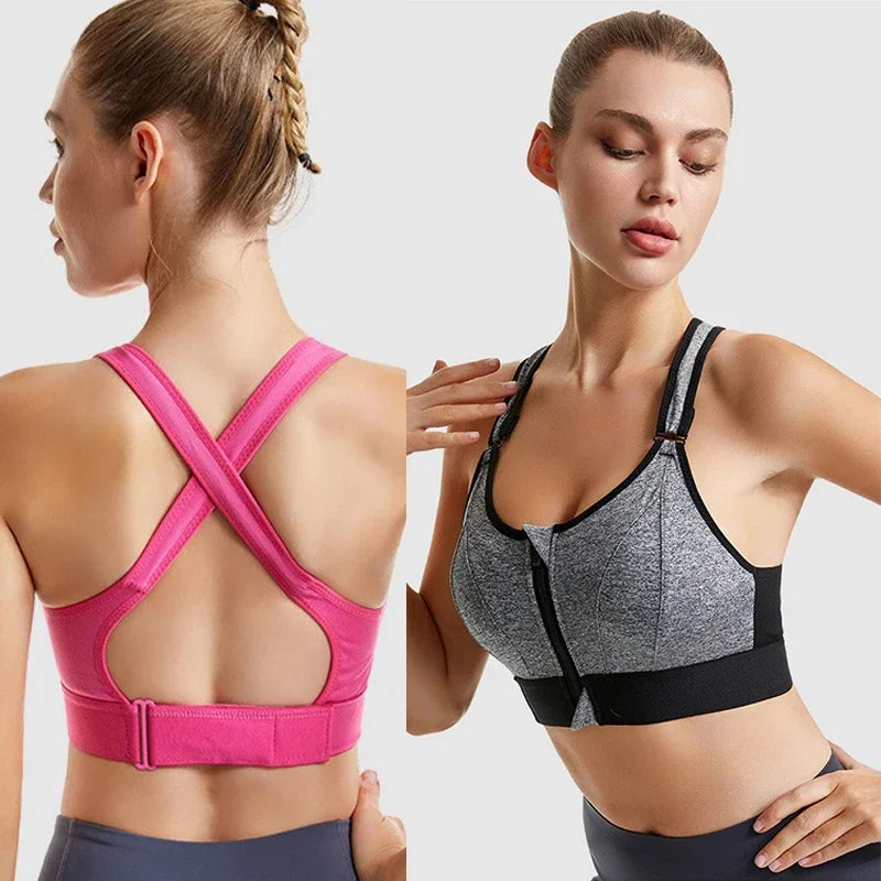 Aiithuug Sexy Zip Front Closure Strappy Criss Cross Yoga Bra