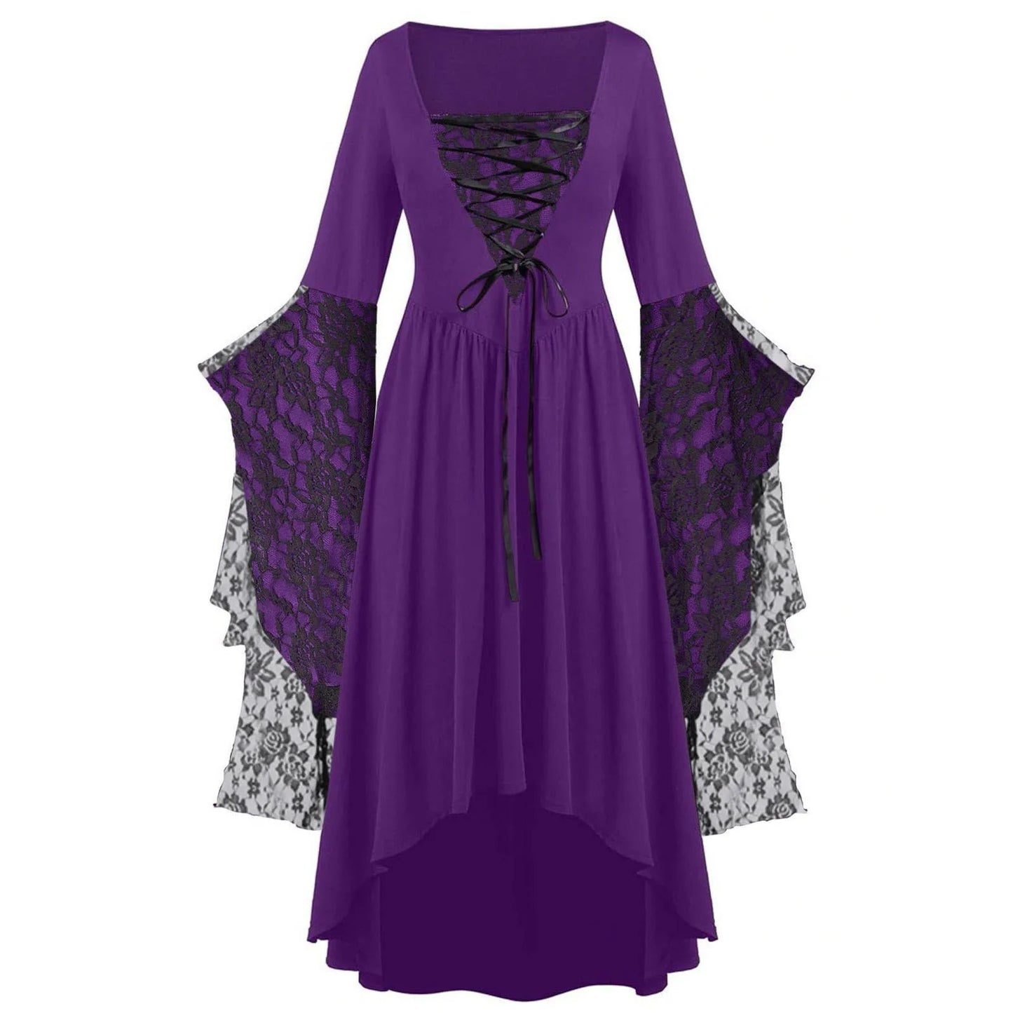 Halloween Costumes Dress Medieval Costume Batwing Sleeve Long Dress Gothic Lace Skeleton Punk All Saints' Day Party Dress