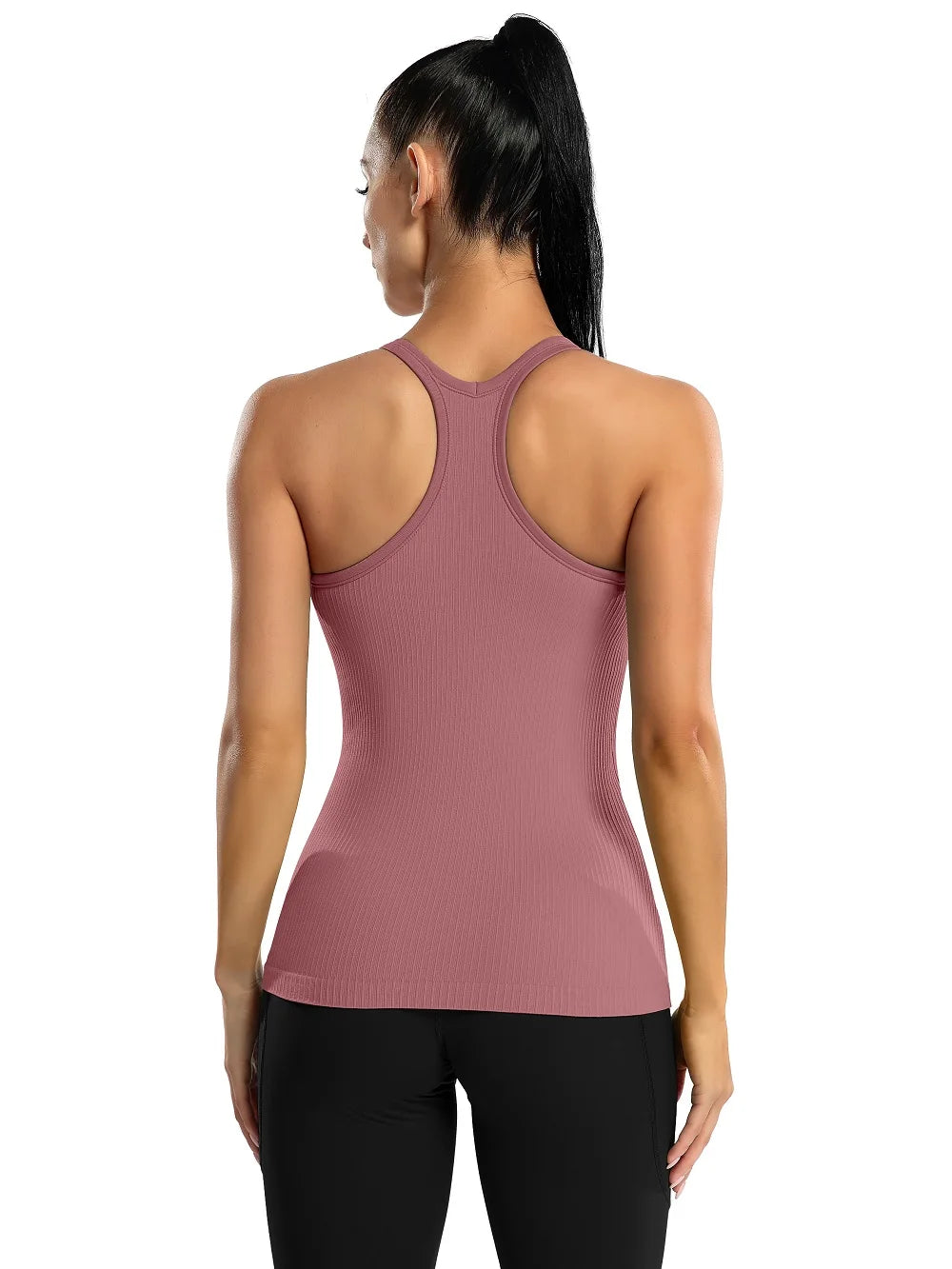 Attraco Women Camisole Racerback Design U-Neck Basic Breathable Sportswear Solid Soft Build-in Shelf Bra Running Tank Tops