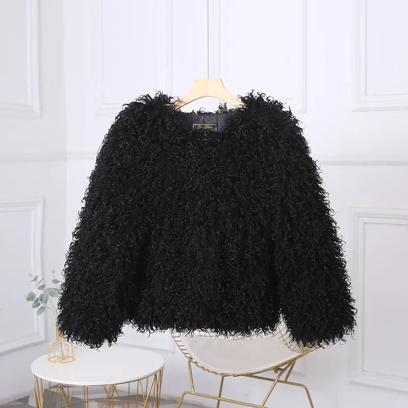 Luxury Cropped Faux Fur Coat