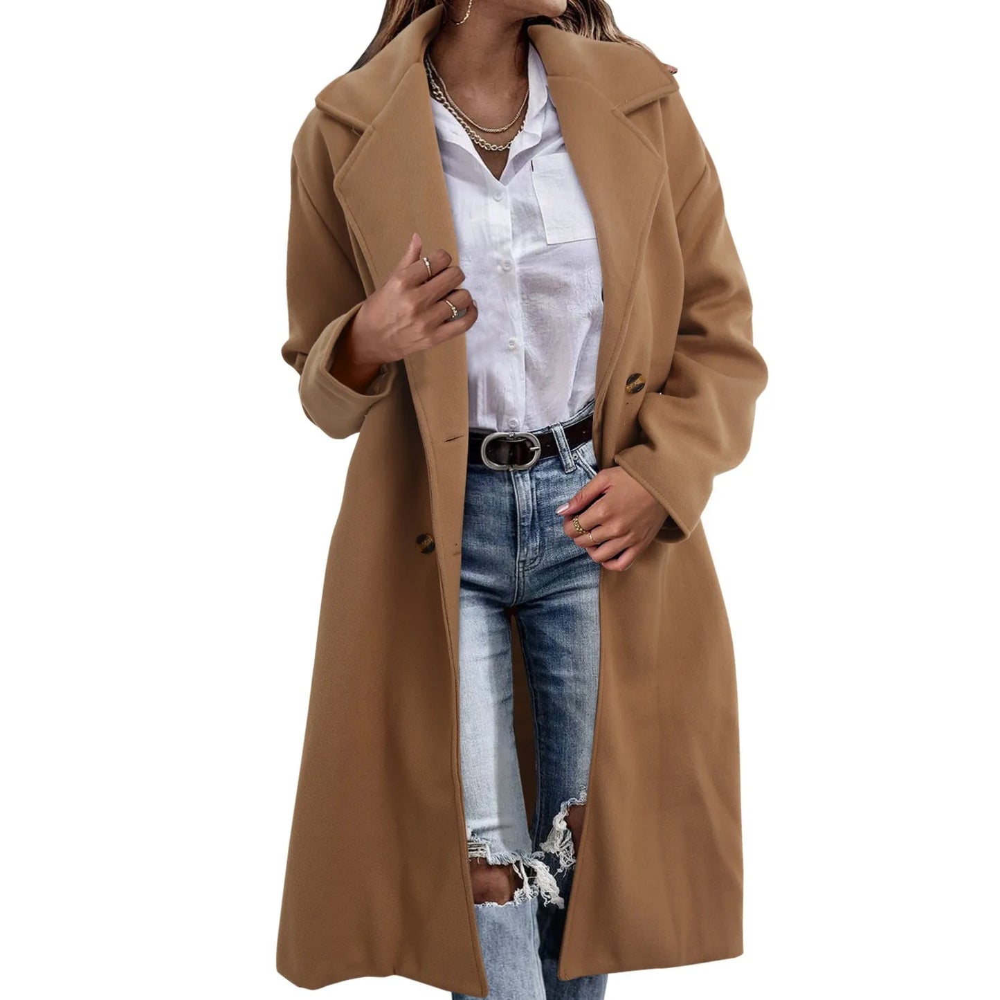 2025 Women'S Wool Blend Long Coat & Jackets Double Breasted