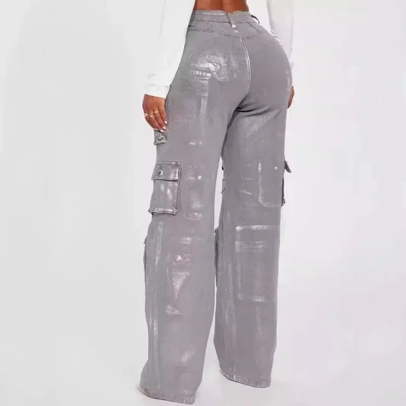 Metallic Gilding Y2K Cargo Pants