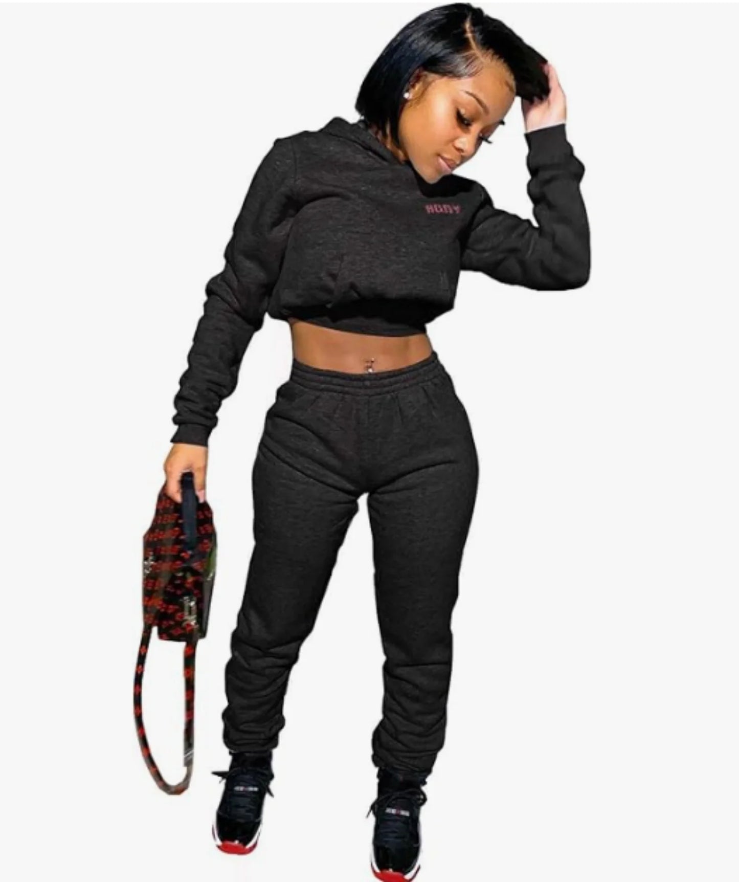 Suits for Women 2 Piece Sweatsuits Long Sleeve Crop Hoodie Bodycon Pants Sets