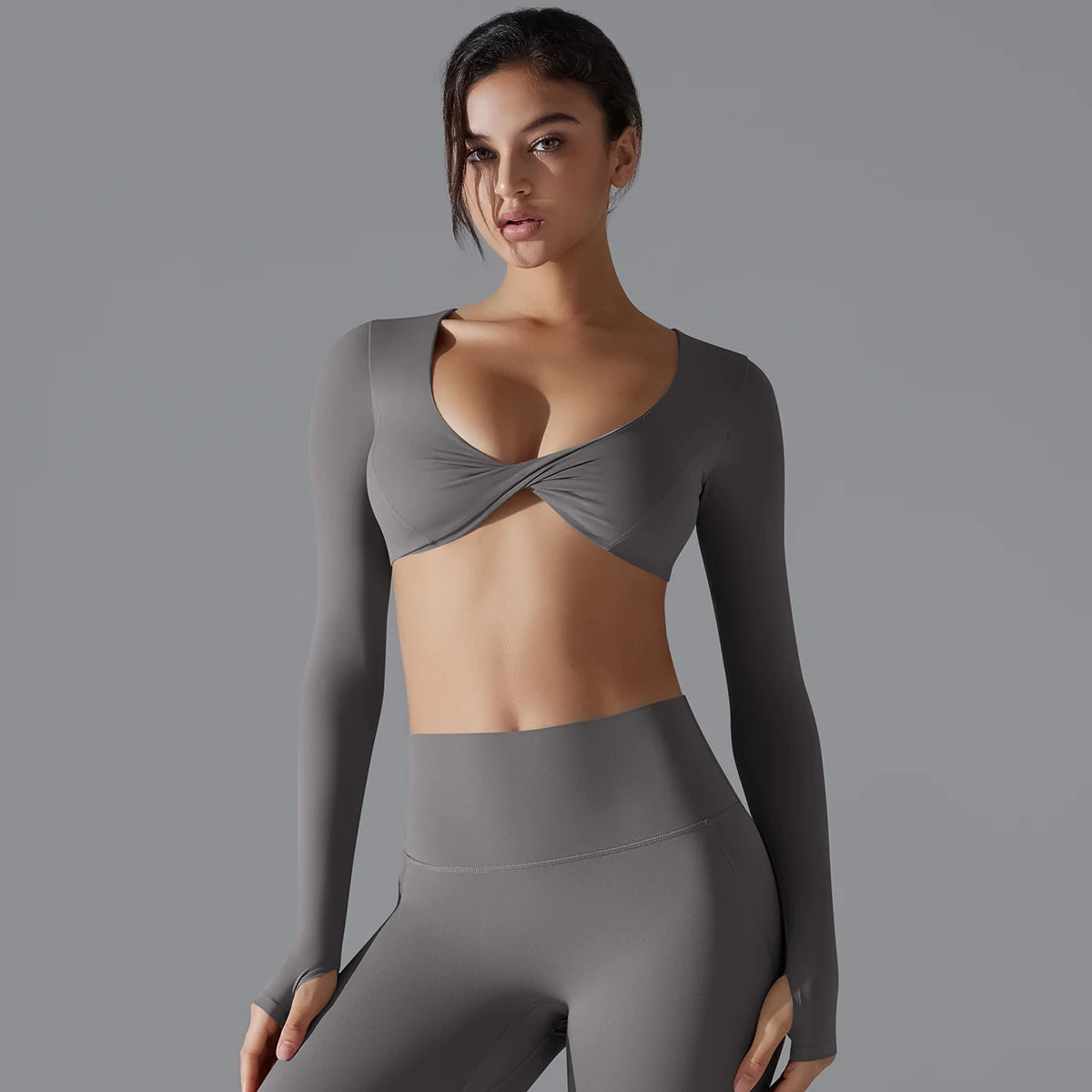 Sexy Cross Long Sleeve Sports Bra Push Up