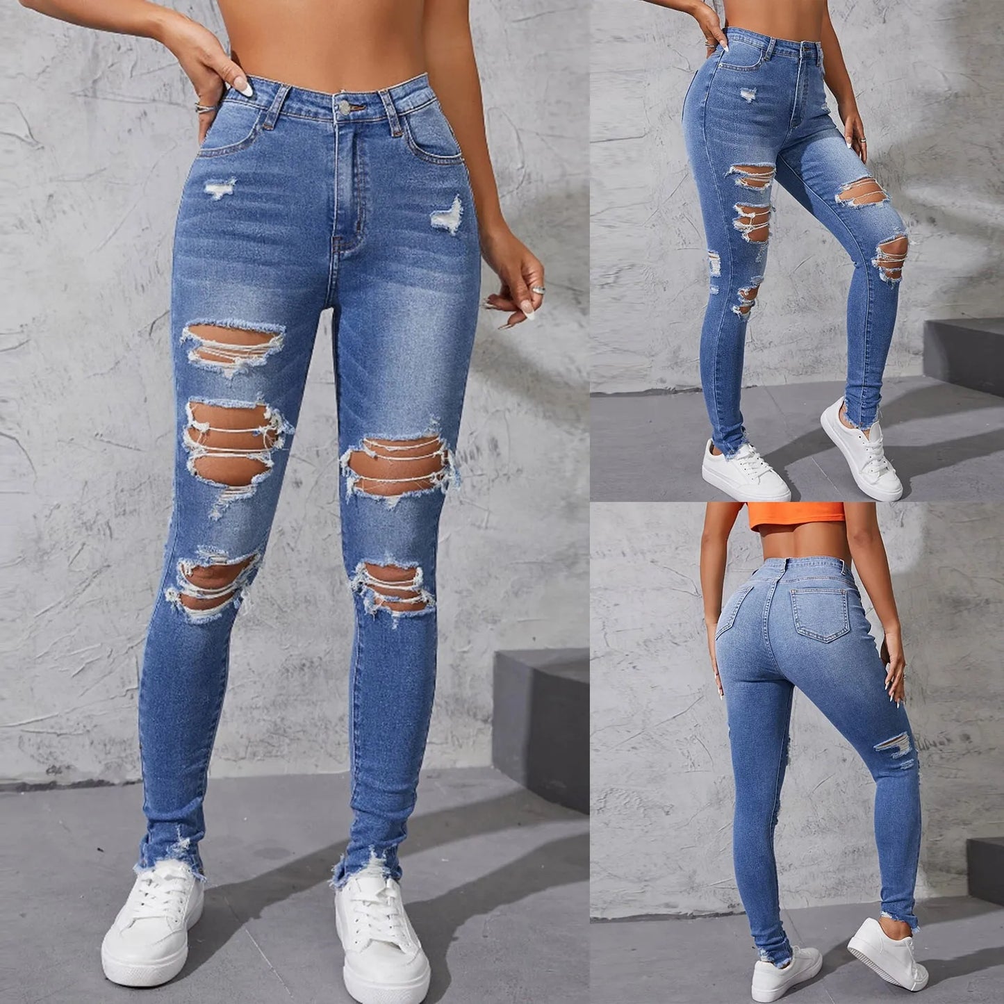 2025 Ripped Skinny Jeans Push Up Jeans High Waist