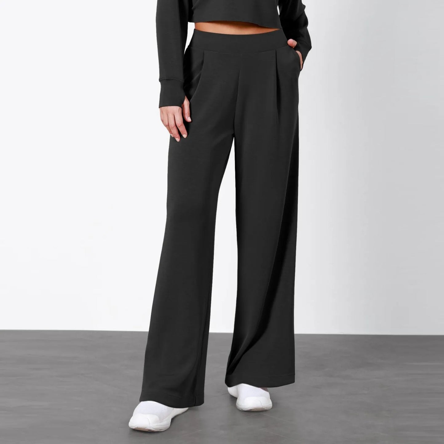 Black High Waist Straight Wide Leg Casual Pantalone