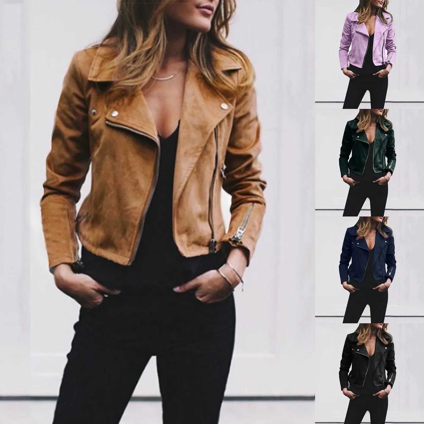 Leather Biker Jacket  Slim Long Sleeve