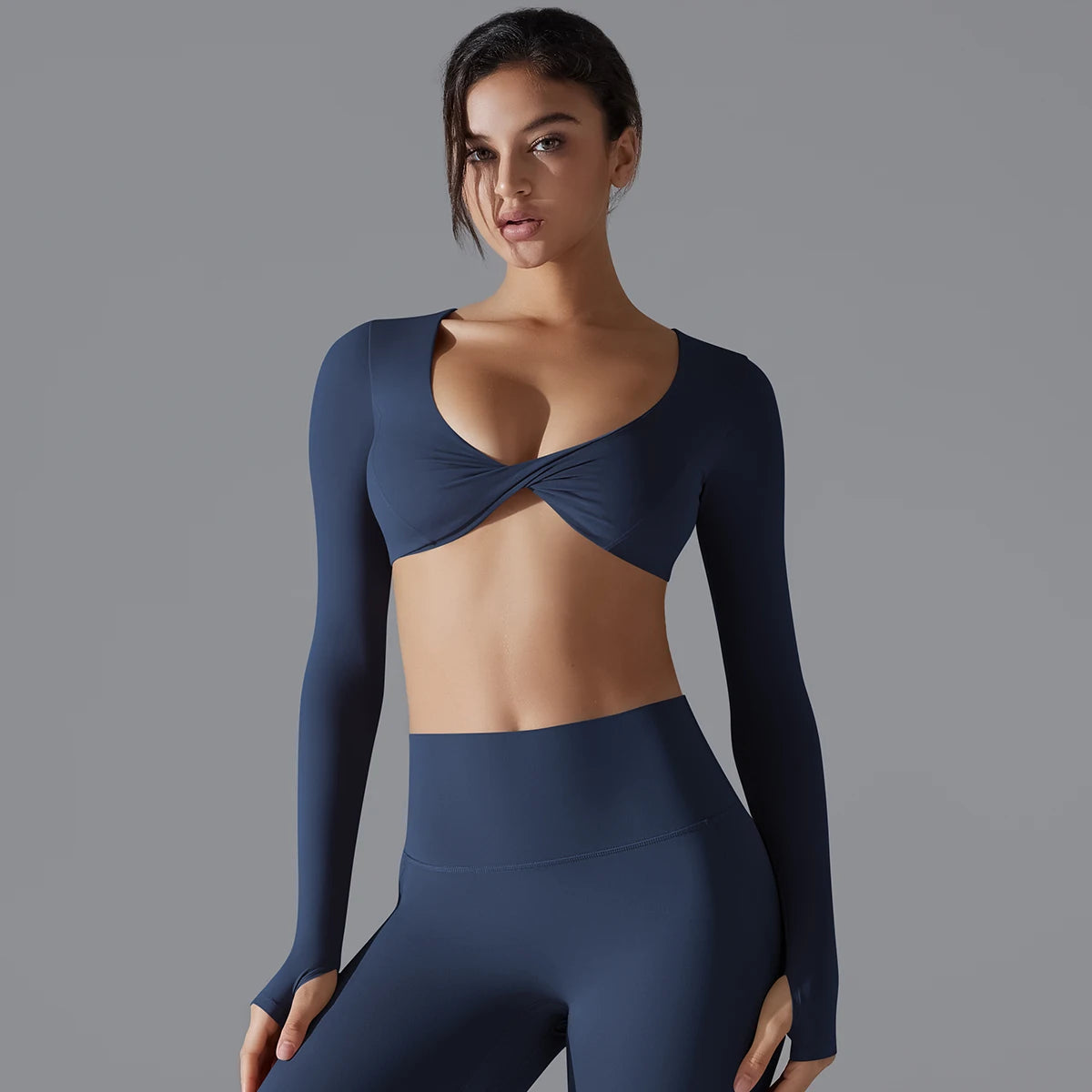 Sexy Cross Long Sleeve Sports Bra Push Up