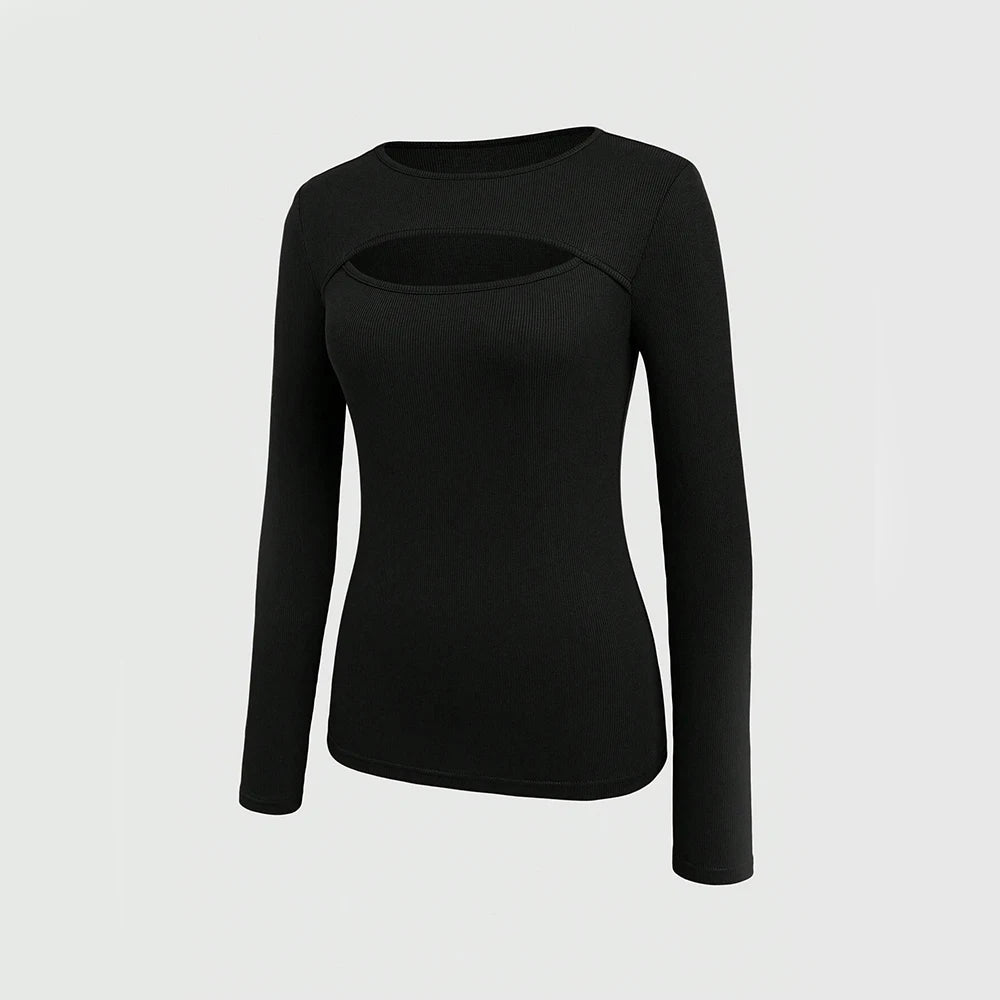 Korean Cut Out Long Sleeve Round Neck top