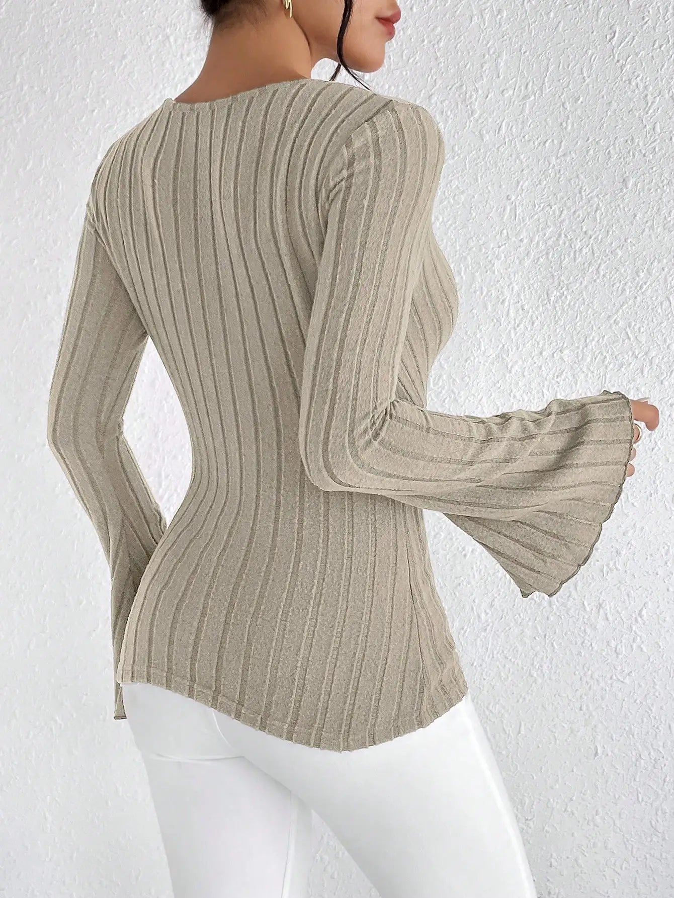 V-neck Slim Striped Top Long-sleeved Shirt