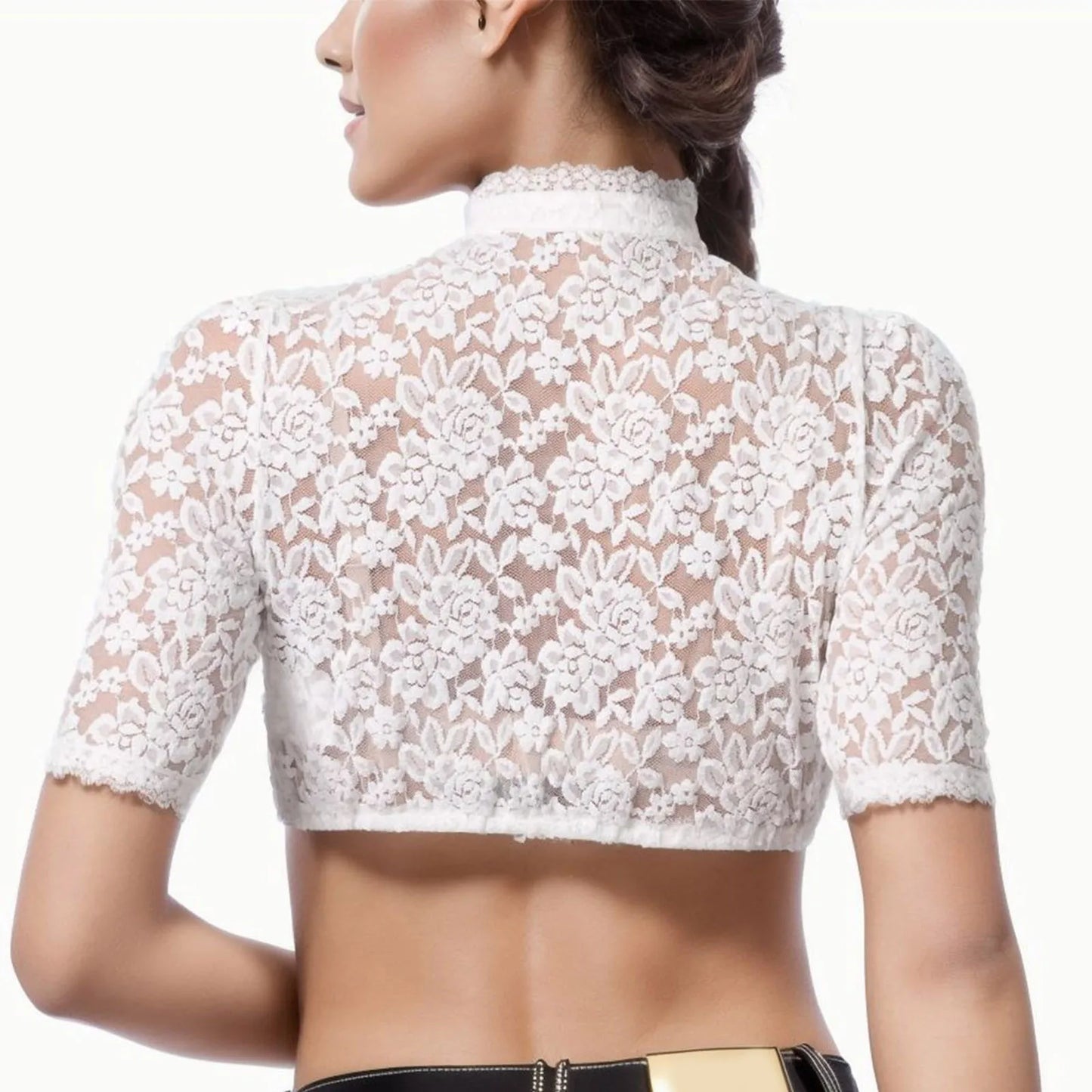 Elegant Blouse Lace Floral Dirndl Wrap Crop Top