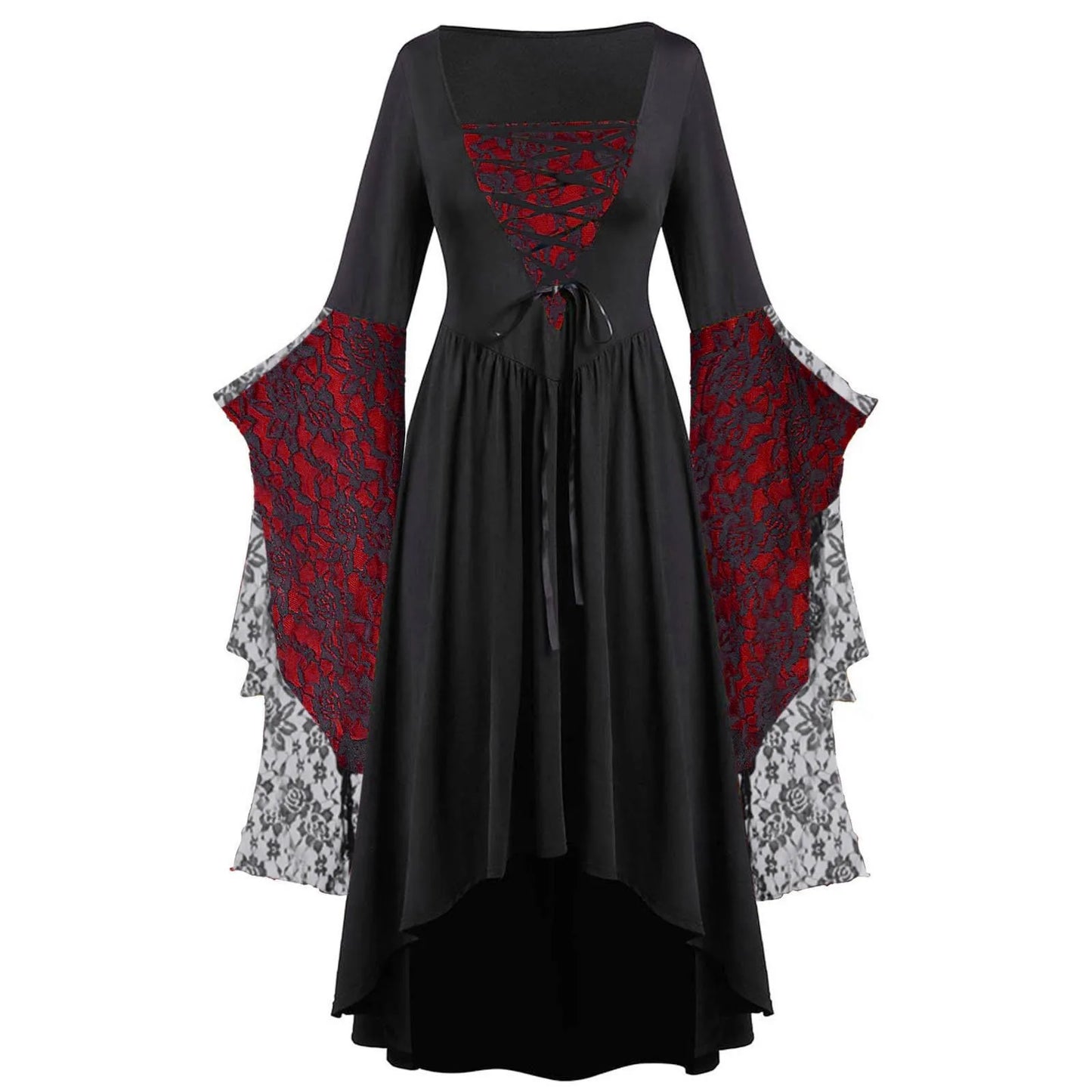 Halloween Costumes Dress Medieval Costume Batwing Sleeve Long Dress Gothic Lace Skeleton Punk All Saints' Day Party Dress