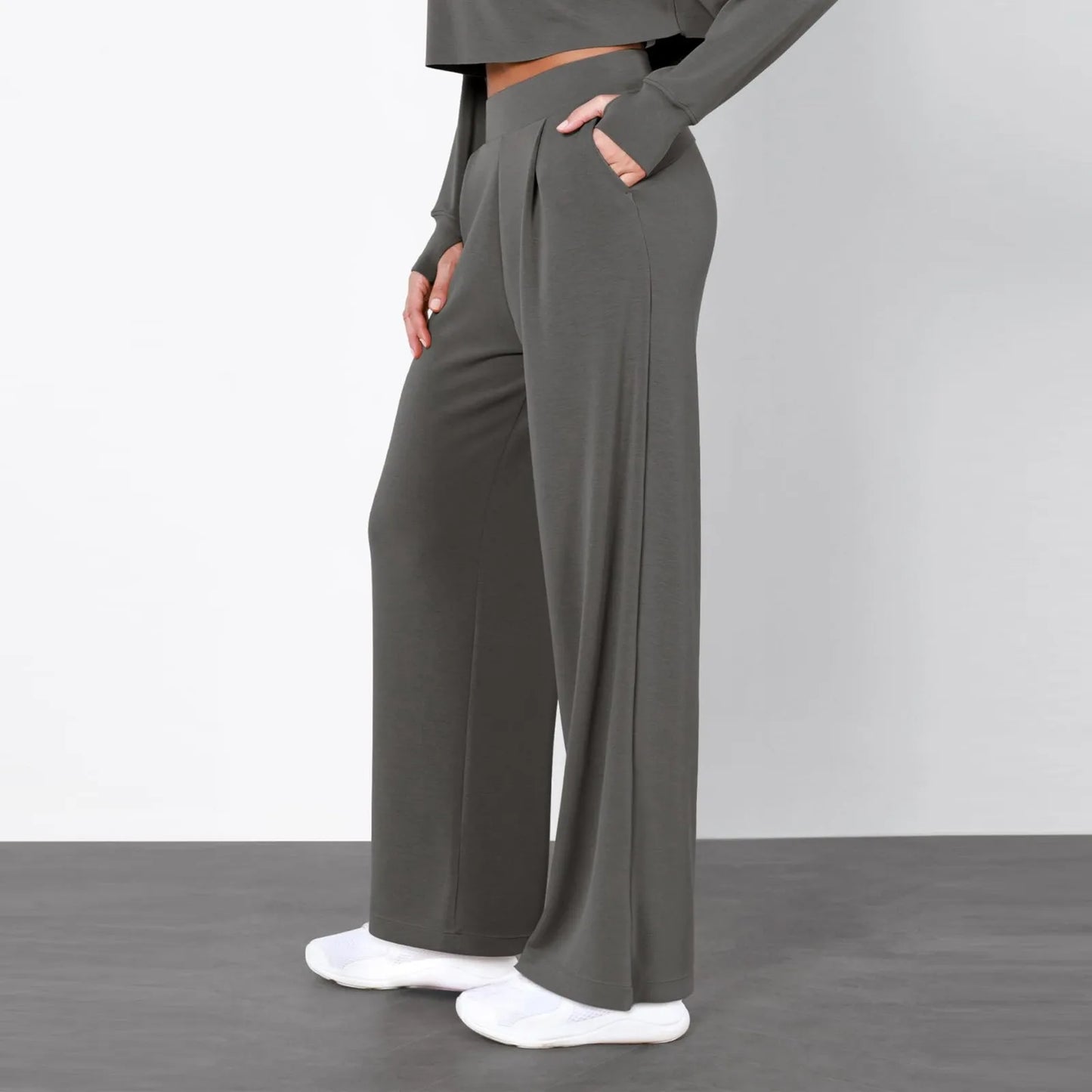 Black High Waist Straight Wide Leg Casual Pantalone