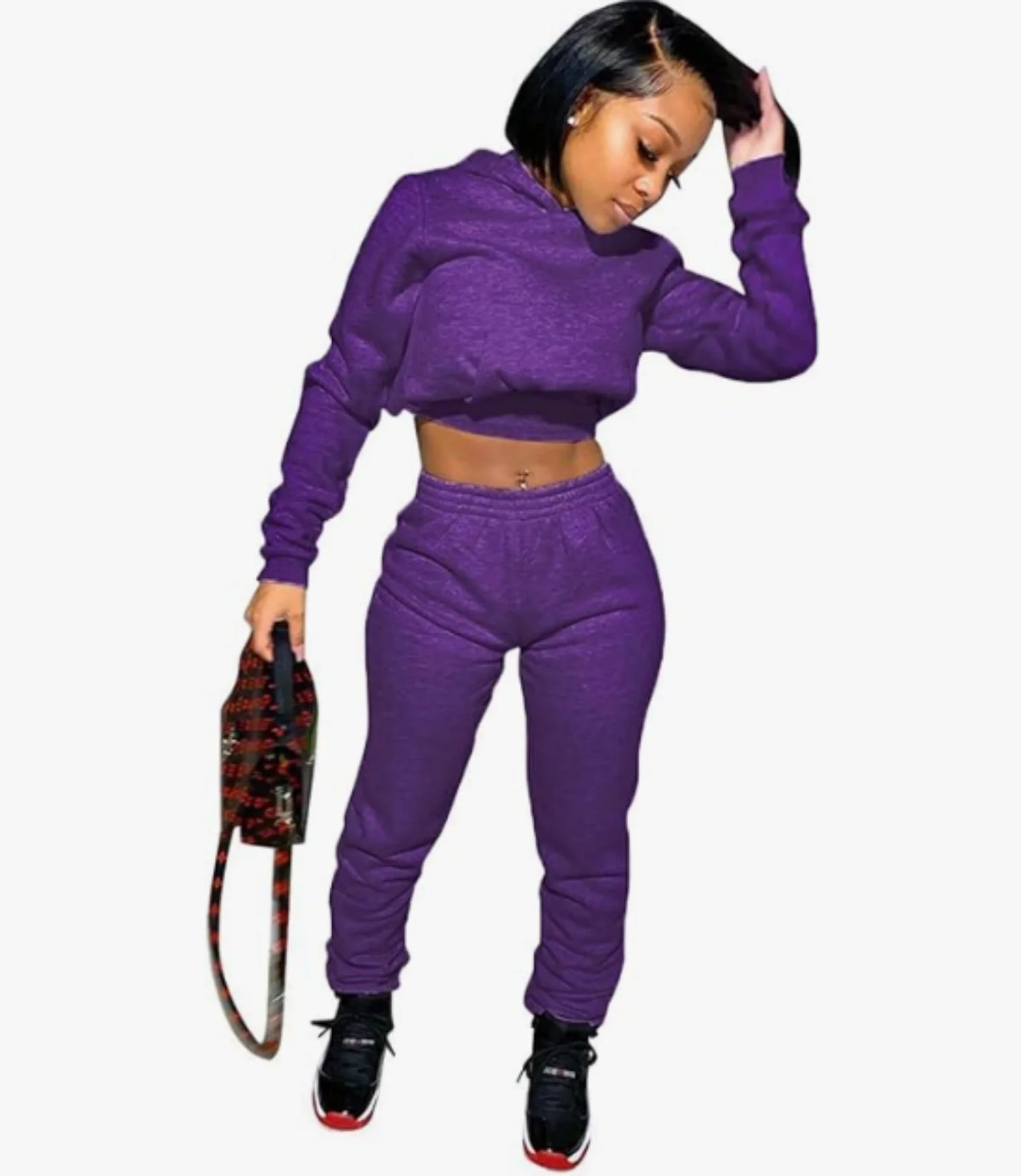 Suits for Women 2 Piece Sweatsuits Long Sleeve Crop Hoodie Bodycon Pants Sets