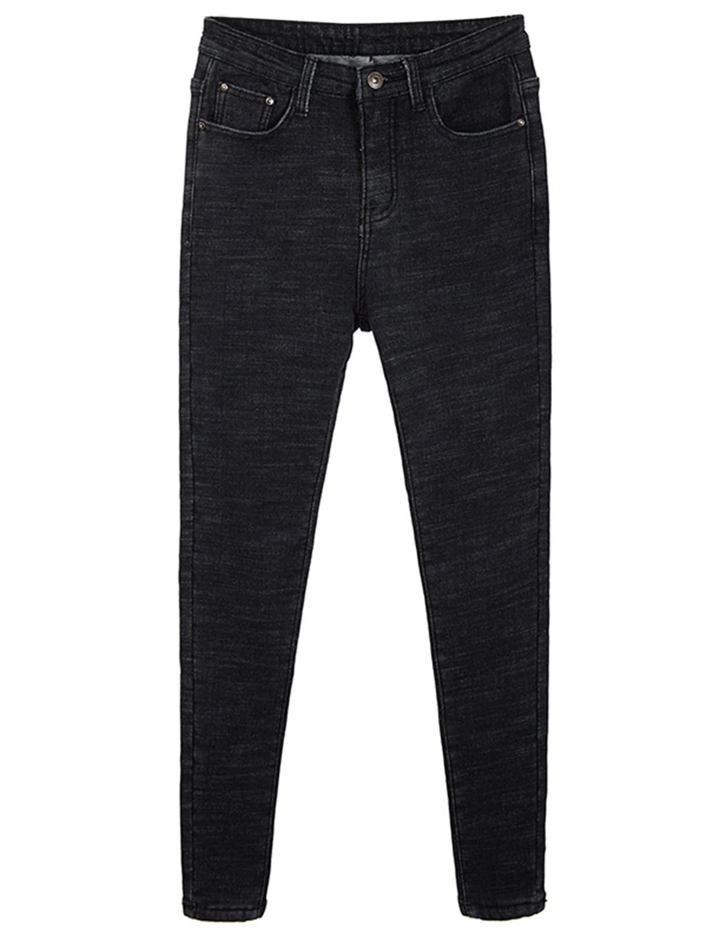 Warm Fleece-Lined High Waisted Jeans (Black Dark Blue Light Blue)