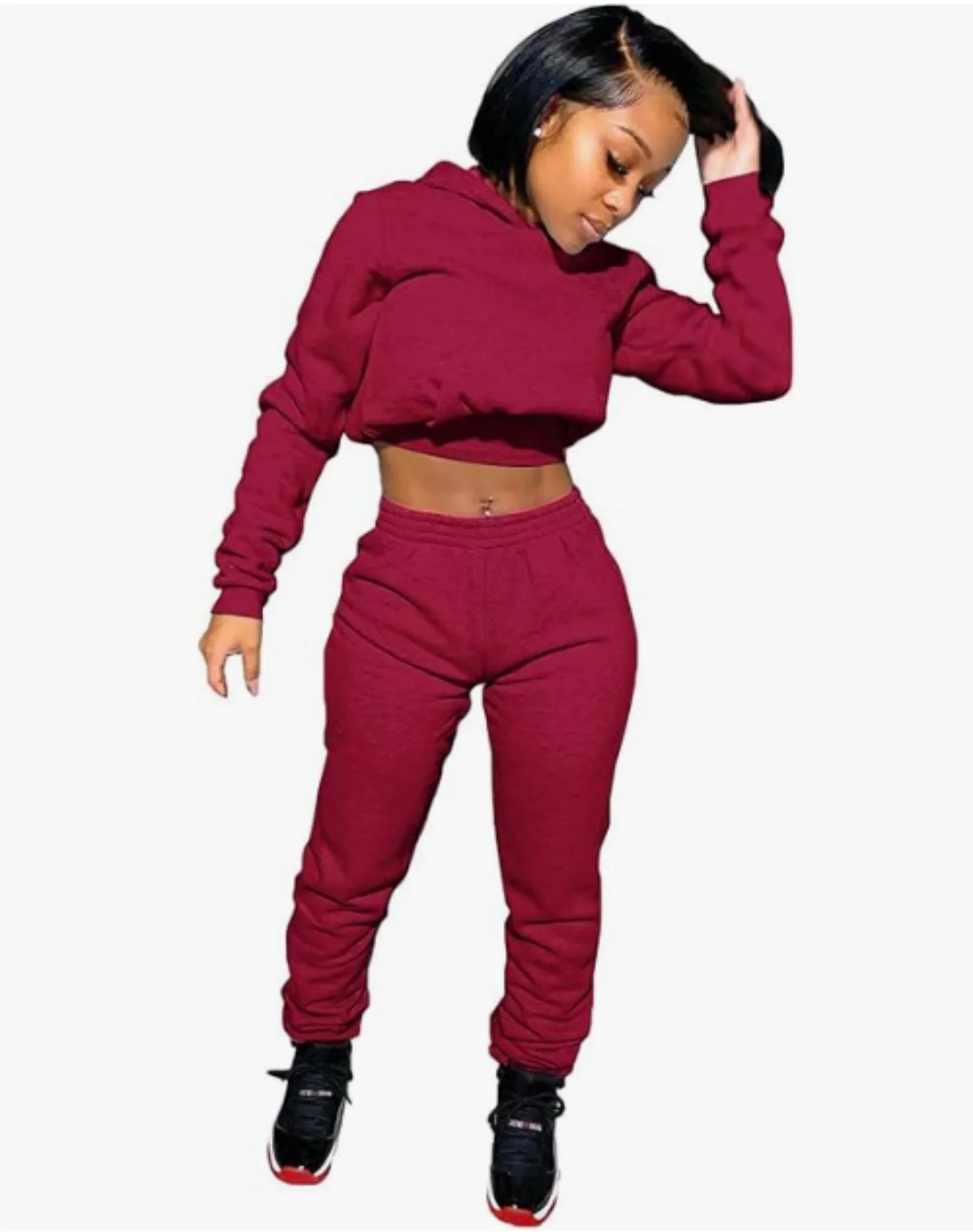 Suits for Women 2 Piece Sweatsuits Long Sleeve Crop Hoodie Bodycon Pants Sets