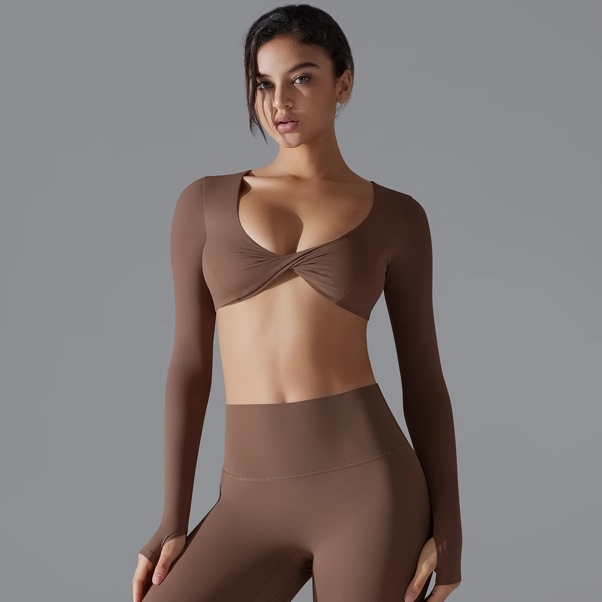 Sexy Cross Long Sleeve Sports Bra Push Up